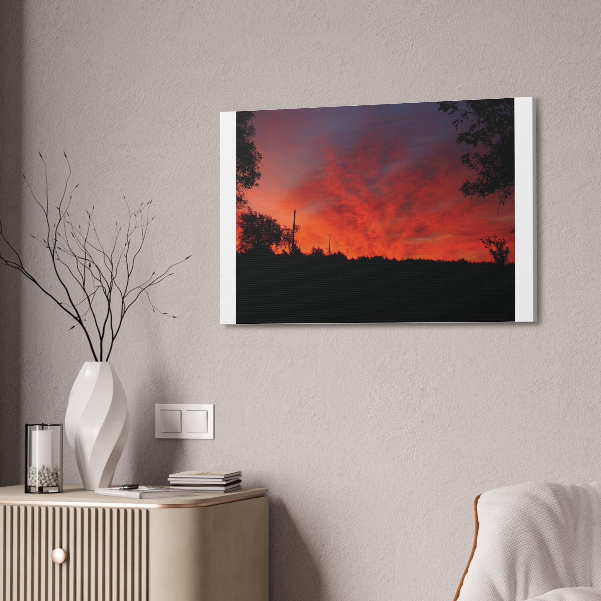 Sunset Silhouette Canvas Print — Fiery Red Orange Sky Wall Art