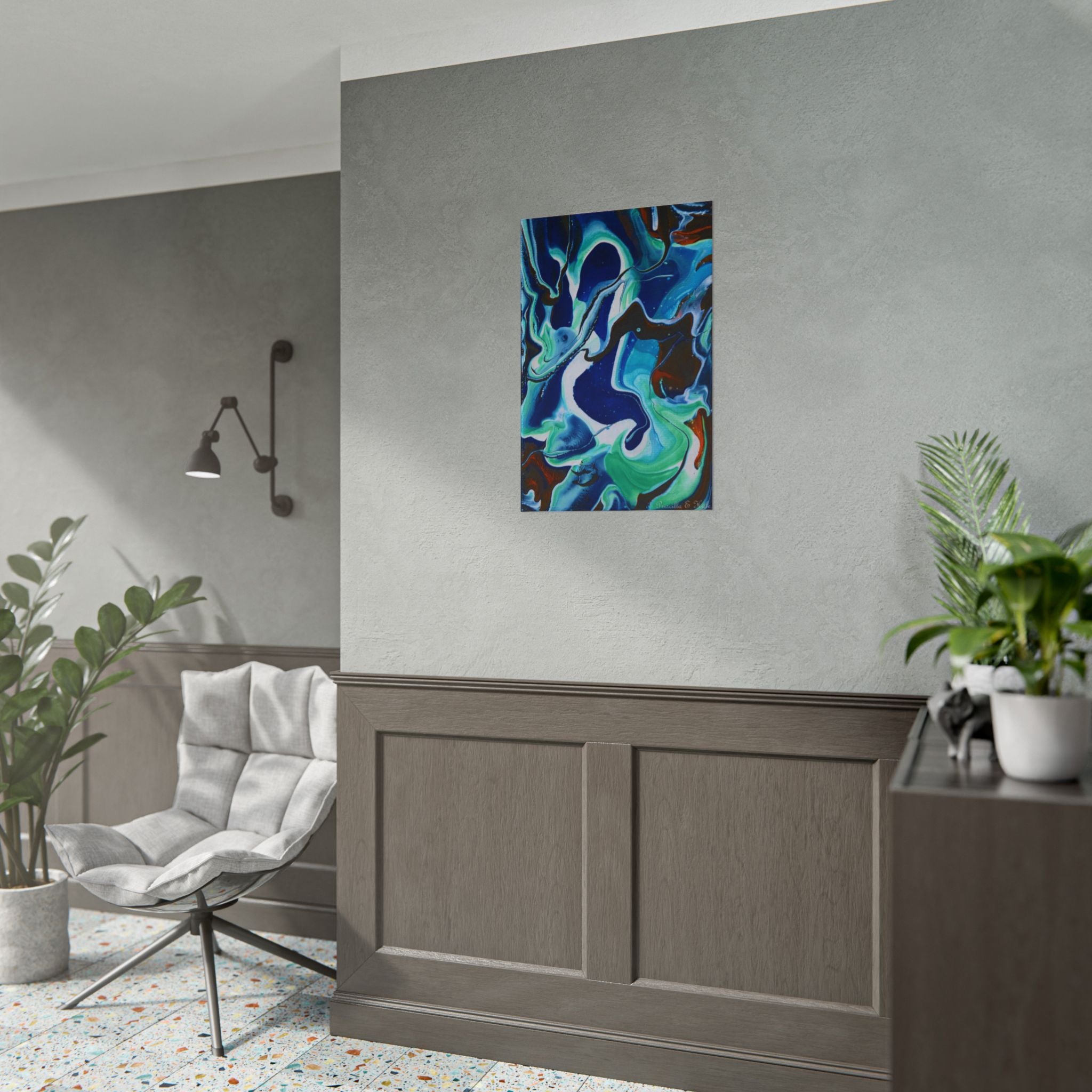 Abstract Ocean Swirl Rolled Poster — Blue & Teal Fluid Art Wall Print