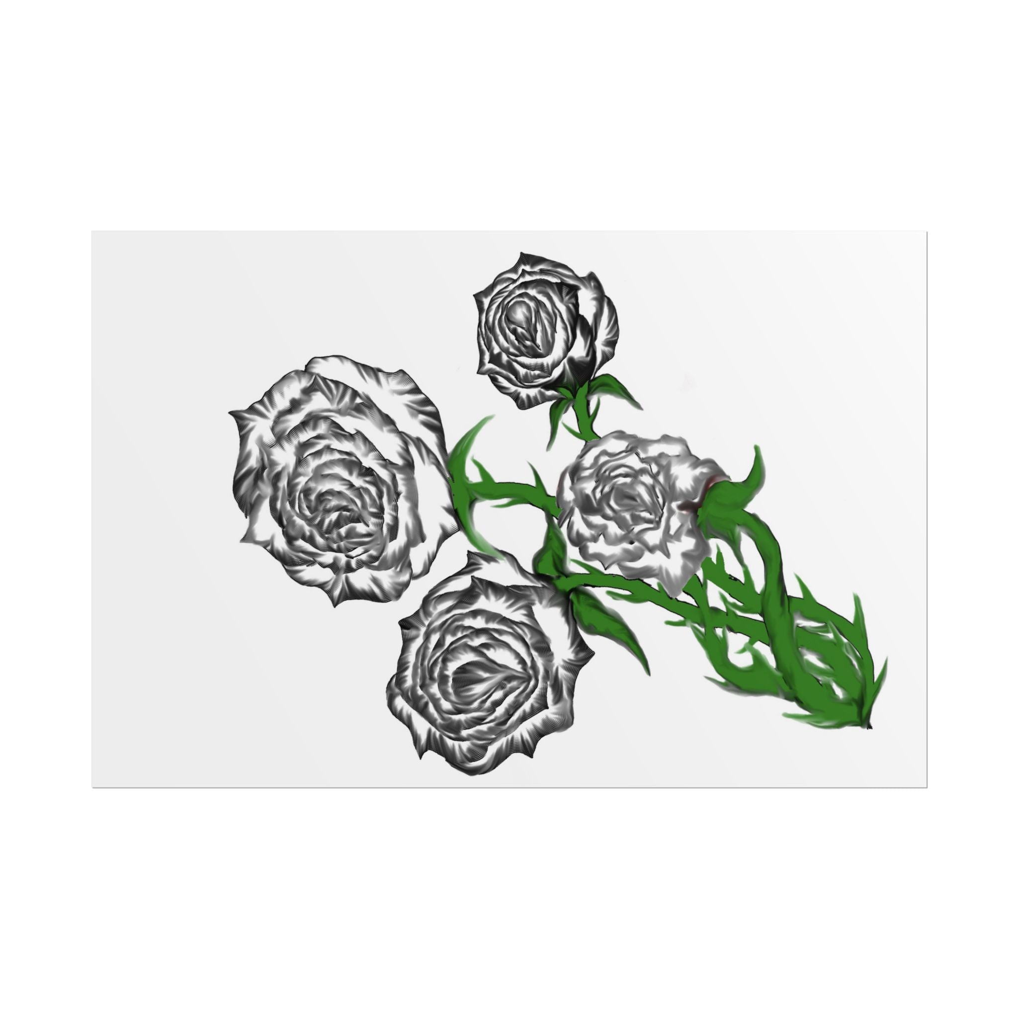 Rolled Poster — Hand-Drawn Black Rose Bouquet Floral Art Print