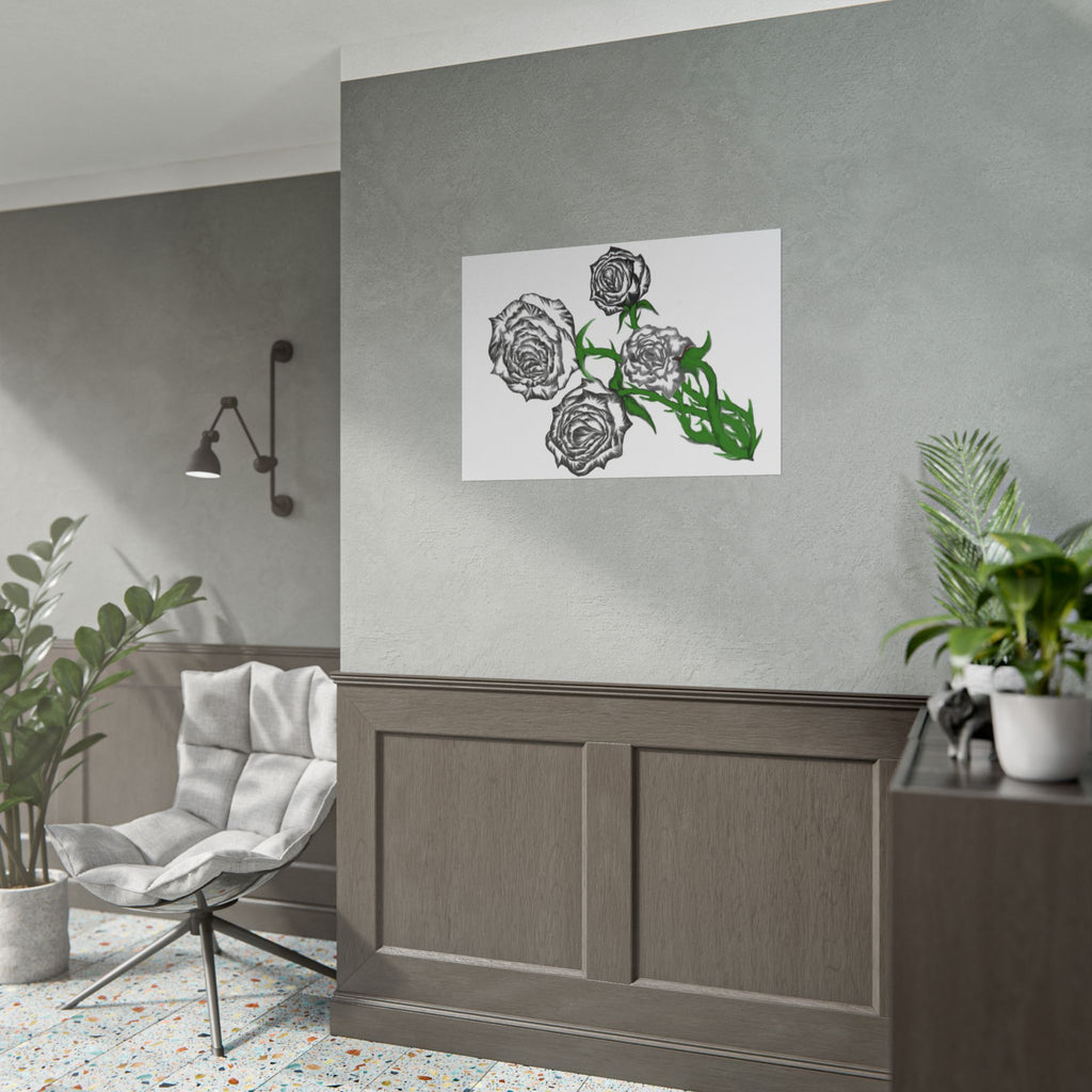 Rolled Poster — Hand-Drawn Black Rose Bouquet Floral Art Print