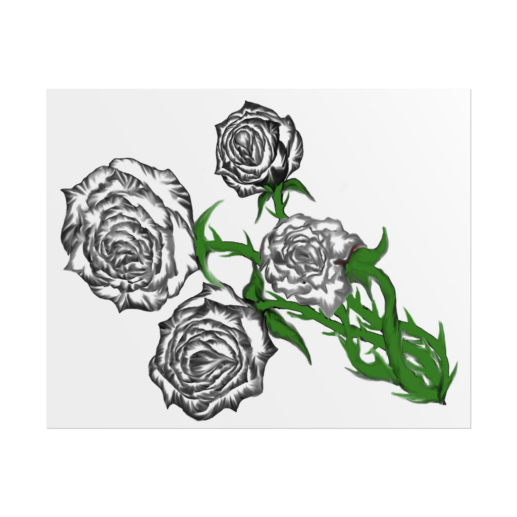 Rolled Poster — Hand-Drawn Black Rose Bouquet Floral Art Print