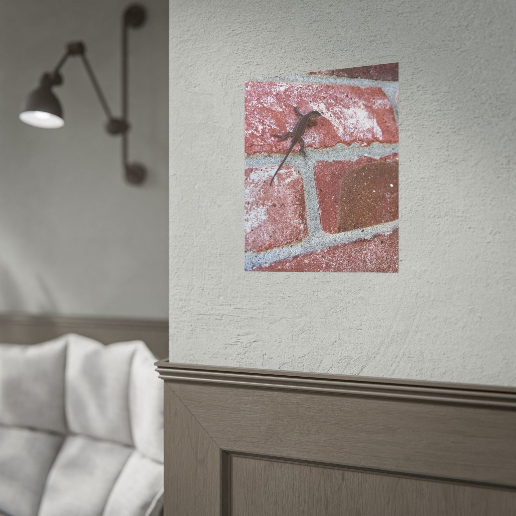 Lizard on Brick Wall Rolled Poster — Nature Photography Wall Art