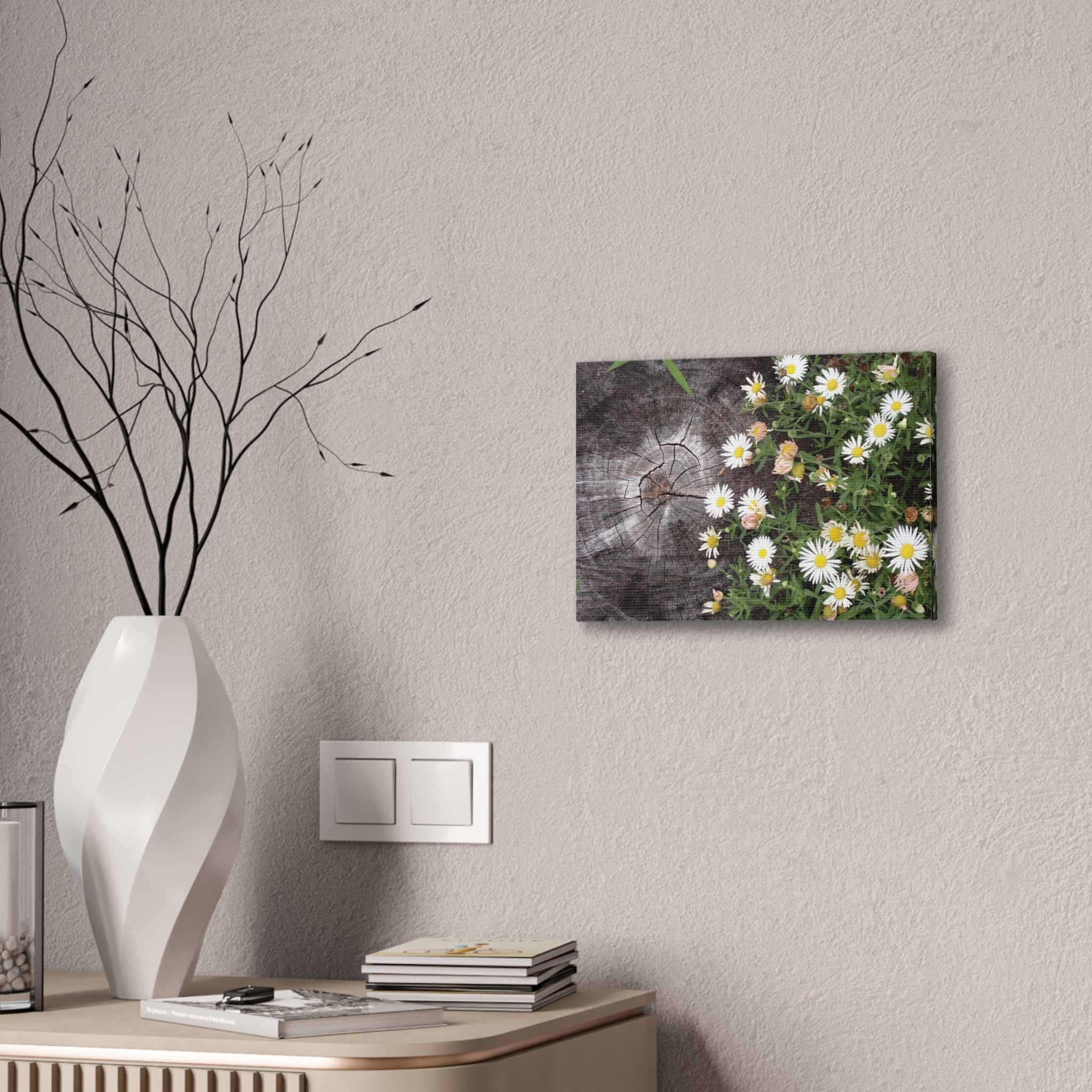 Daisies on Weathered Wood Canvas Wall Art