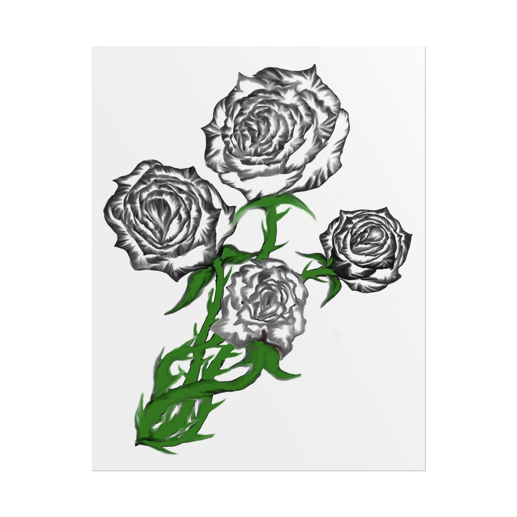 Rolled Poster — Hand-Drawn Black Rose Bouquet Floral Art Print