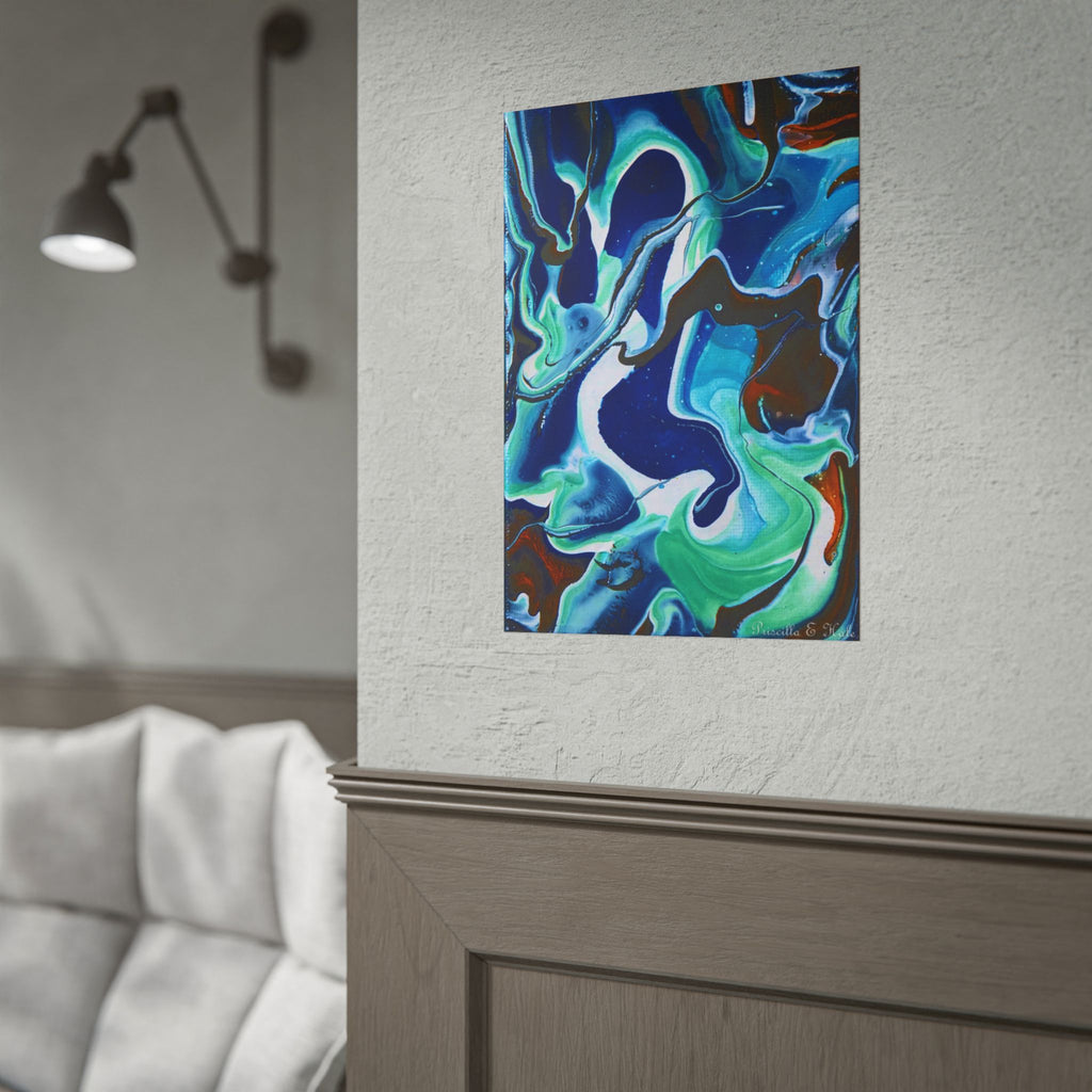 Abstract Ocean Swirl Rolled Poster — Blue & Teal Fluid Art Wall Print