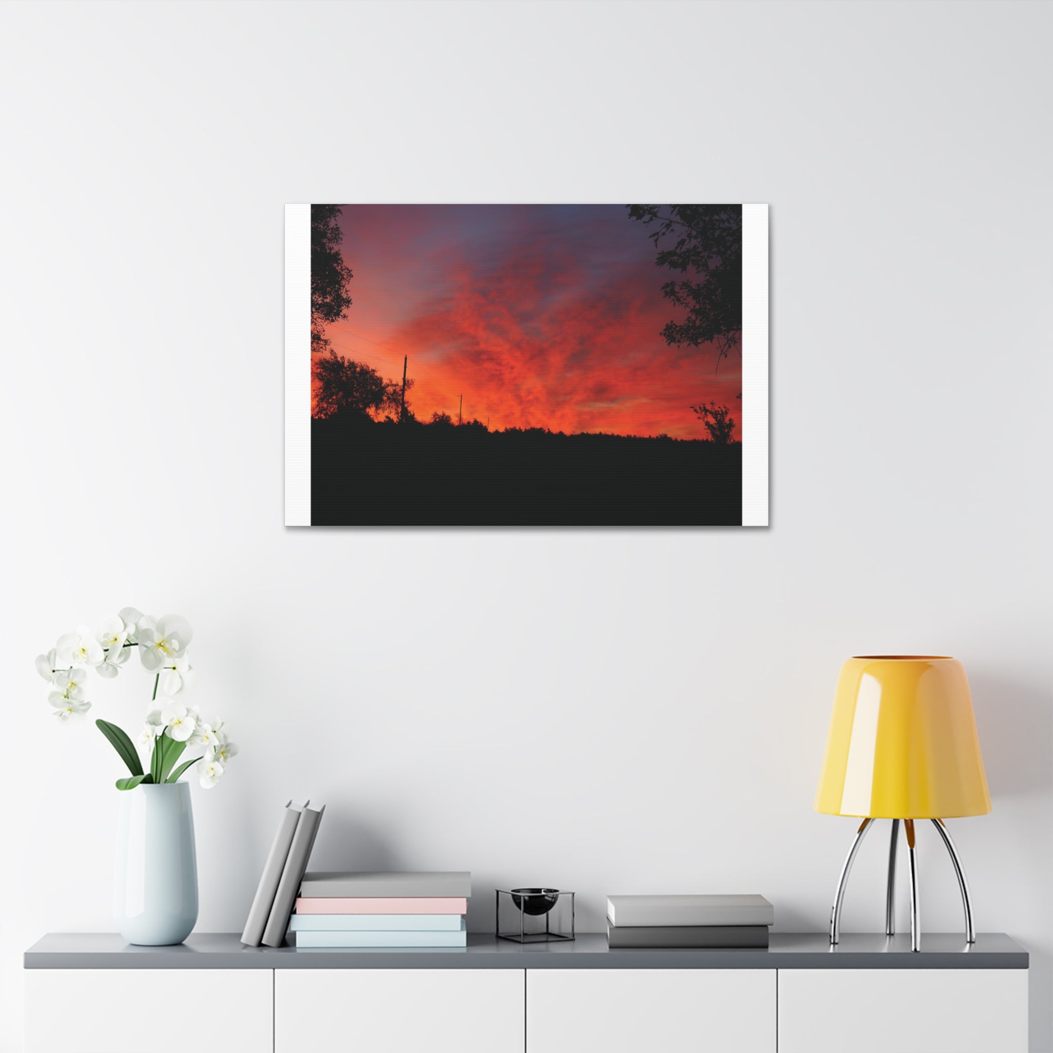 Sunset Silhouette Canvas Print — Fiery Red Orange Sky Wall Art