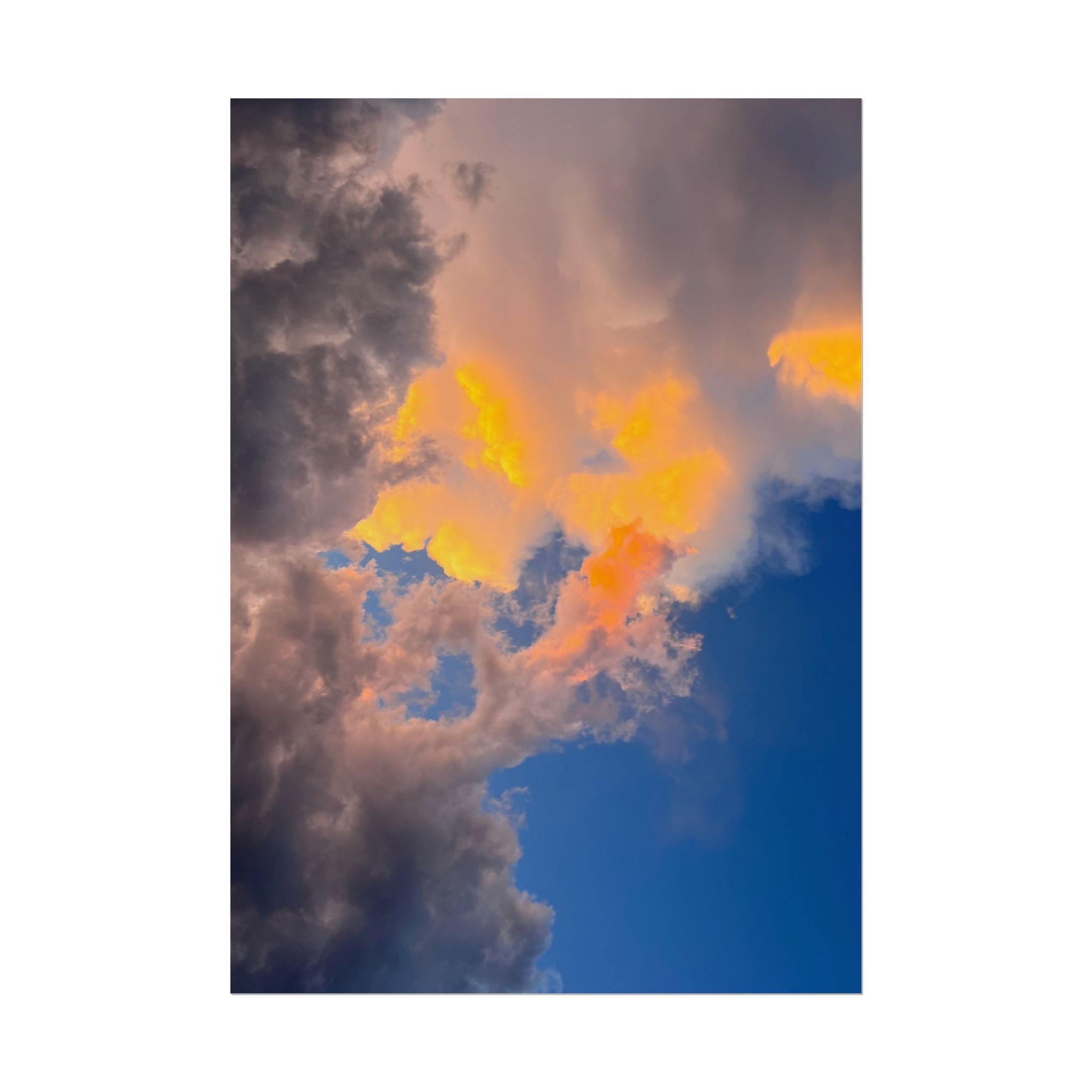 Sunset Cloudscape Rolled Poster — Dramatic Orange & Blue Sky Wall Art