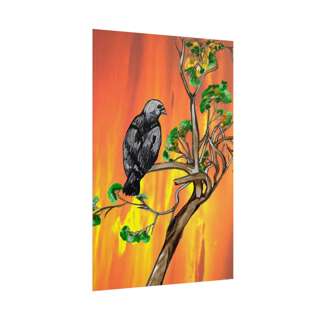 Raven on Sunset Branch Poster — Rolled Art Print