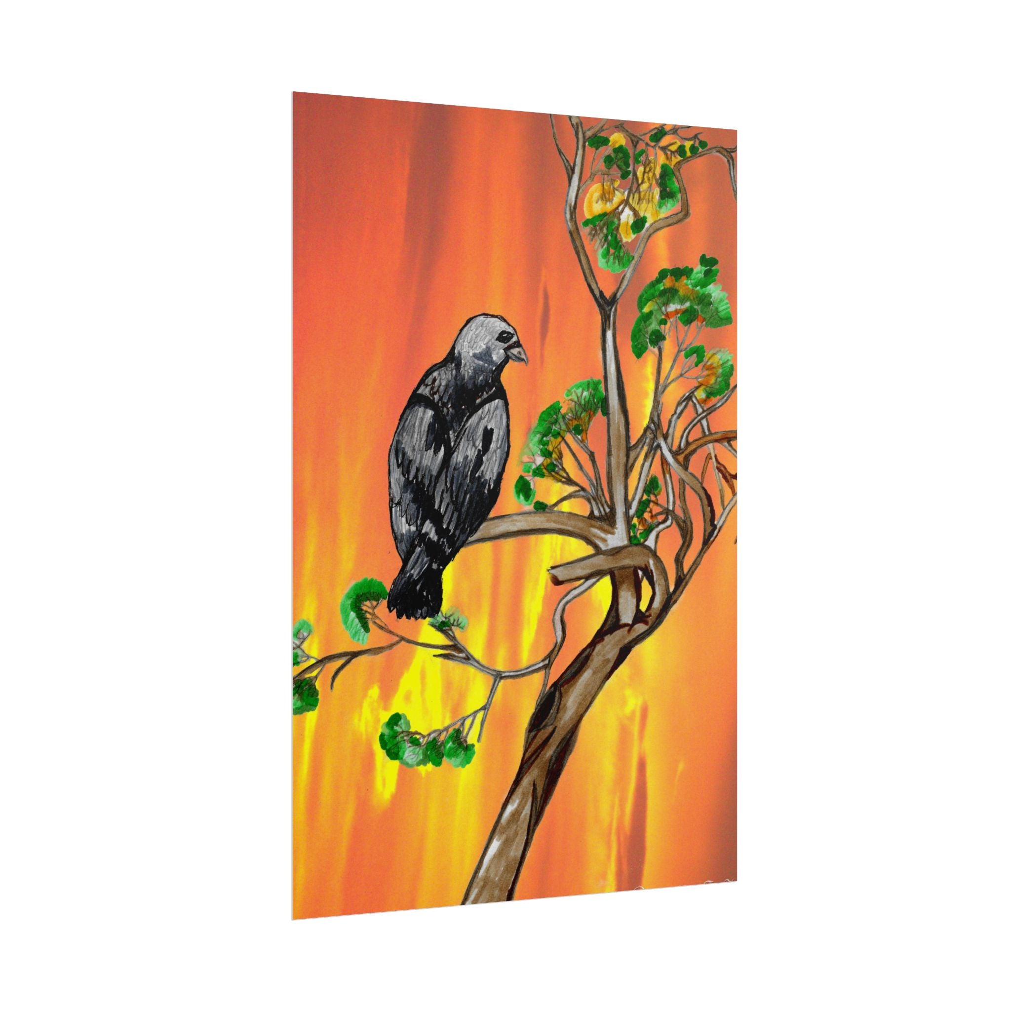 Raven on Sunset Branch Poster — Rolled Art Print
