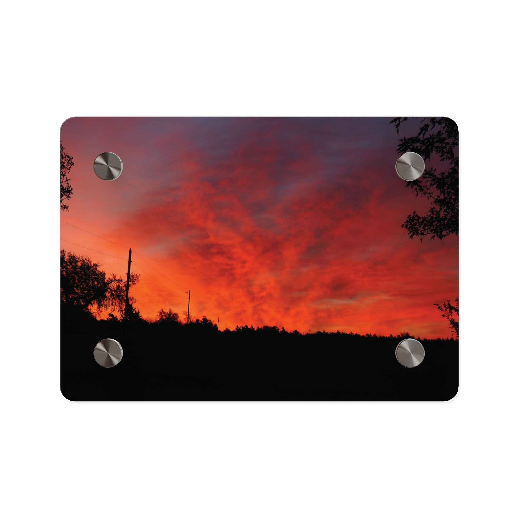 Sunset Silhouette Acrylic Wall Art Panel – Vibrant Red Orange Sky
