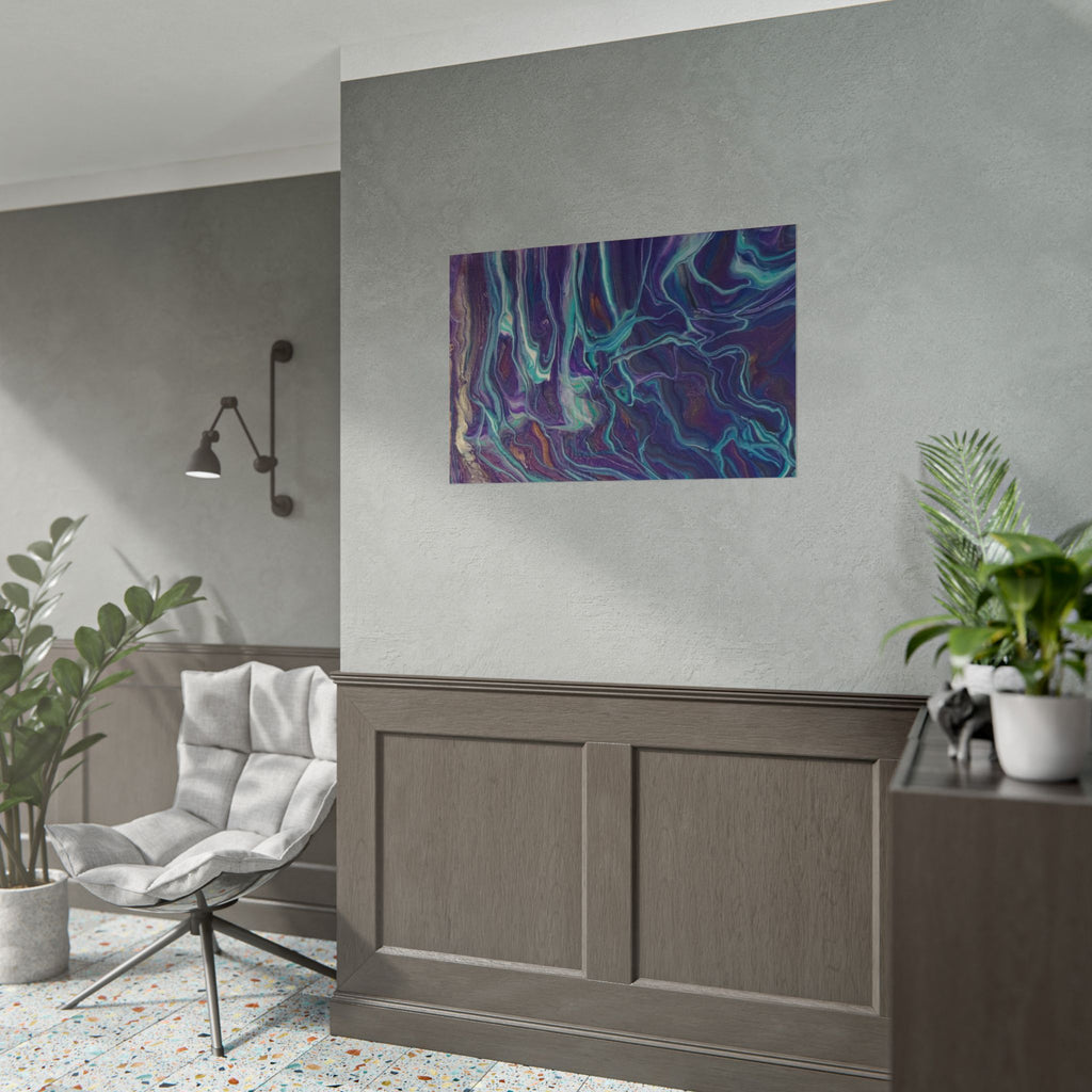 Abstract Fluid Art Poster — Purple Teal Marble Swirl Rolled Poster