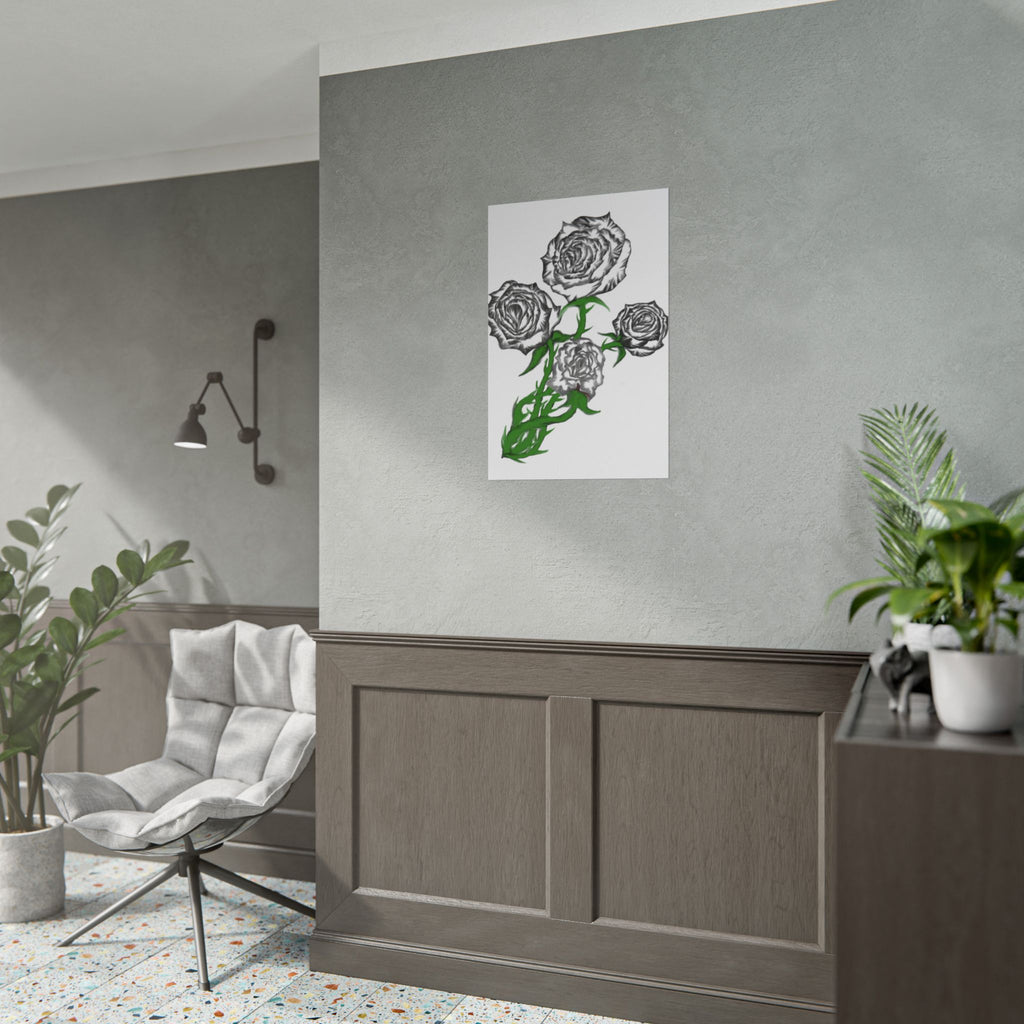 Rolled Poster — Hand-Drawn Black Rose Bouquet Floral Art Print