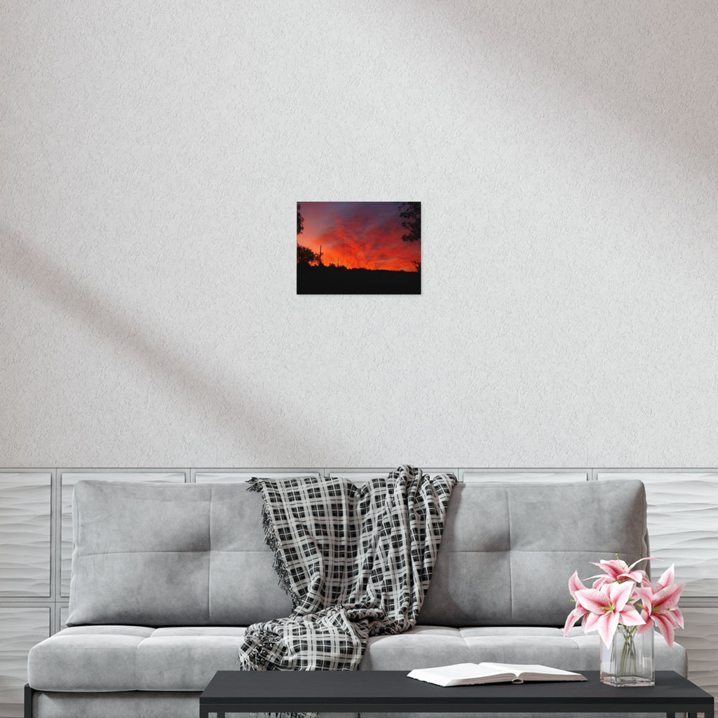 Sunset Landscape Poster — Vibrant Red Orange Sky Wall Art