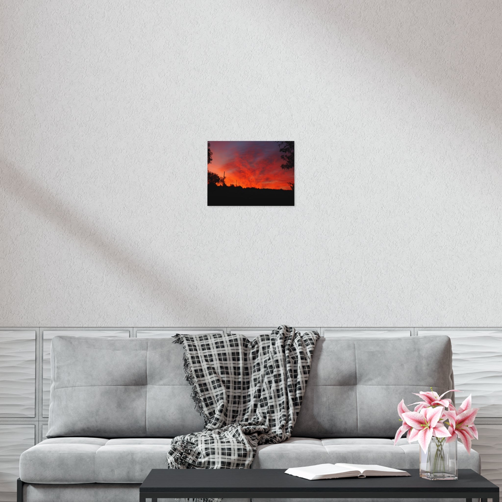 Sunset Landscape Poster — Vibrant Red Orange Sky Wall Art