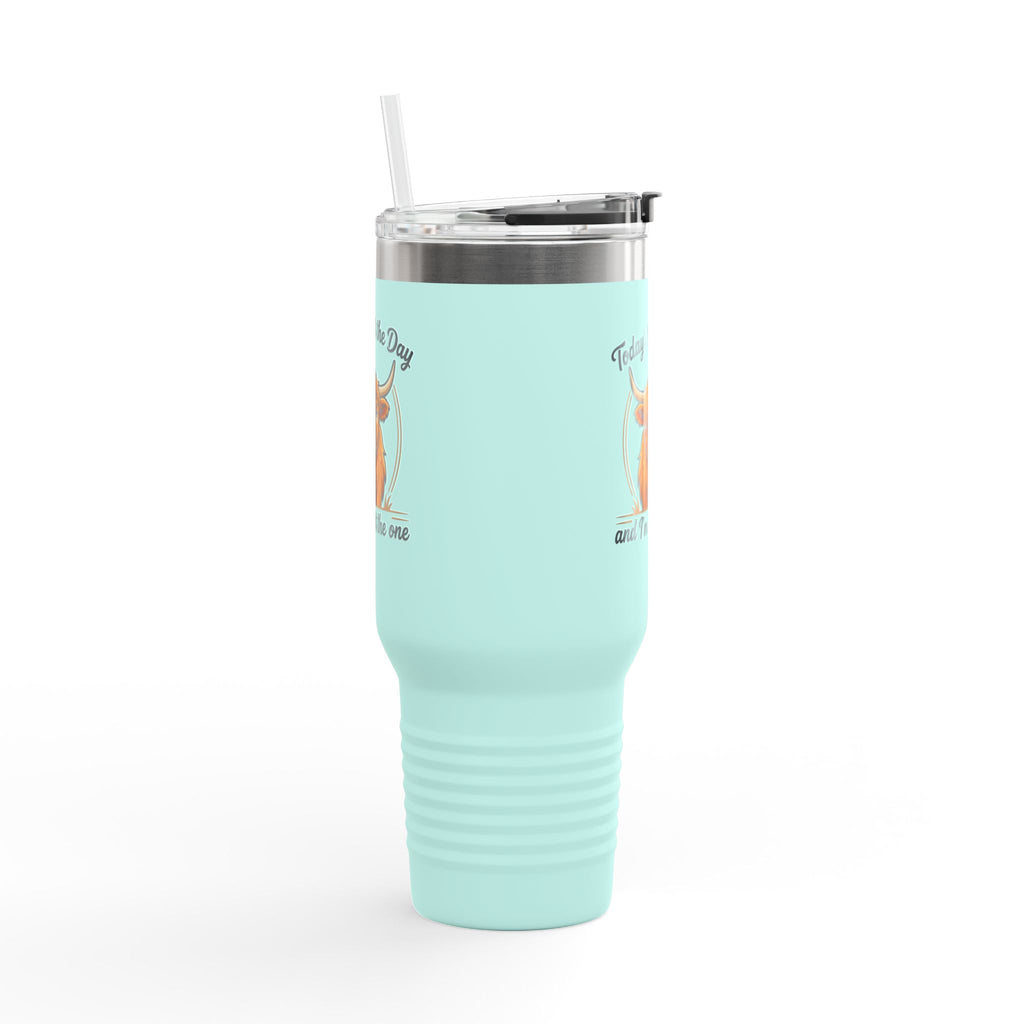 40oz Insulated Travel Mug — "Today's Not the Day and I'm Not the One" Highland Cow