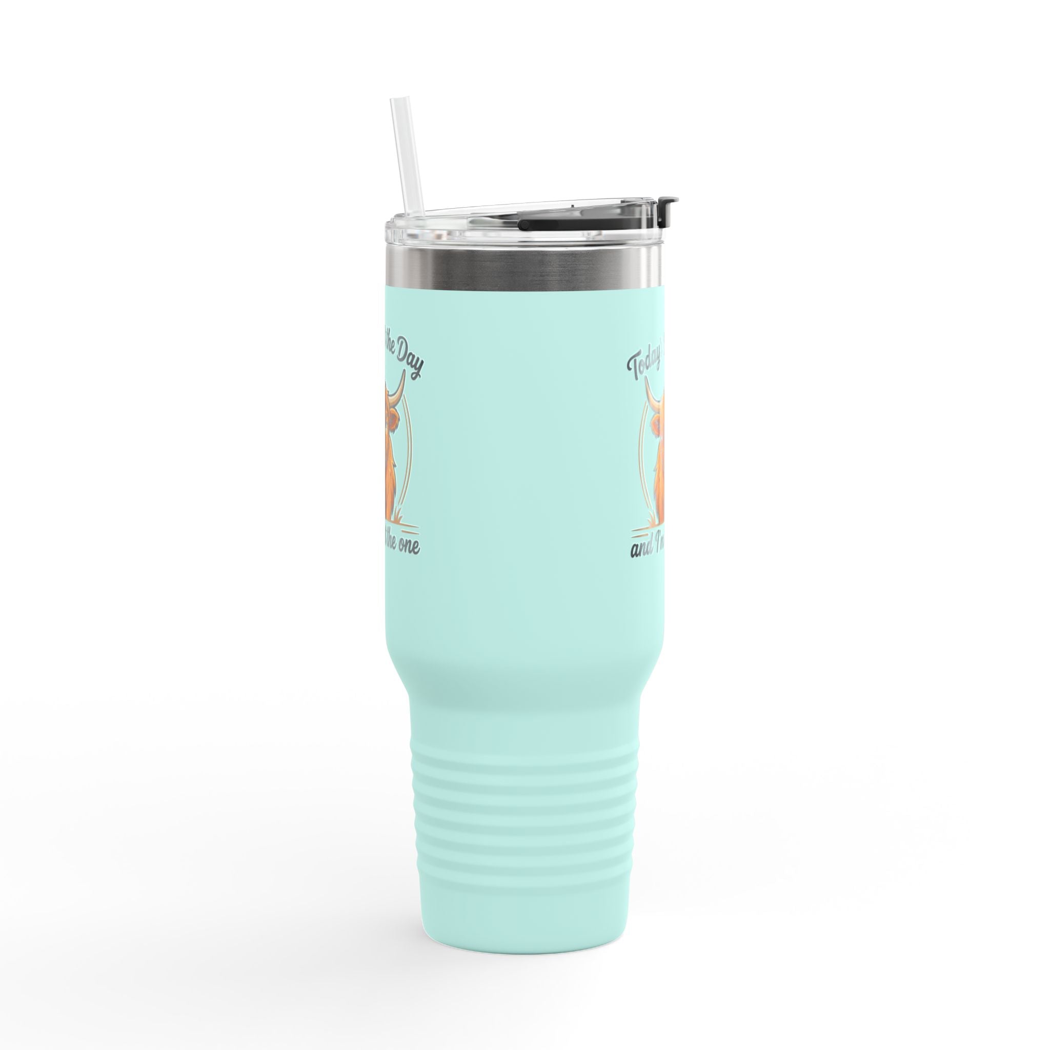 40oz Insulated Travel Mug — "Today's Not the Day and I'm Not the One" Highland Cow