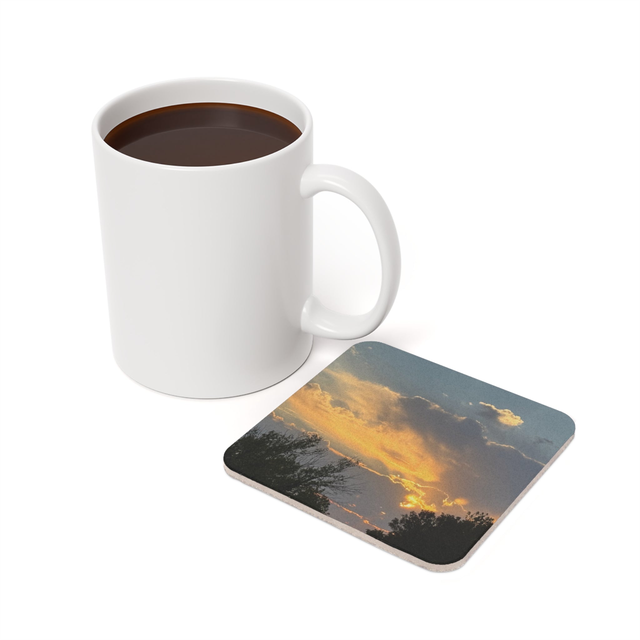 Sunset Sky Round Cork Coaster — Scenic Evening Drink Coaster