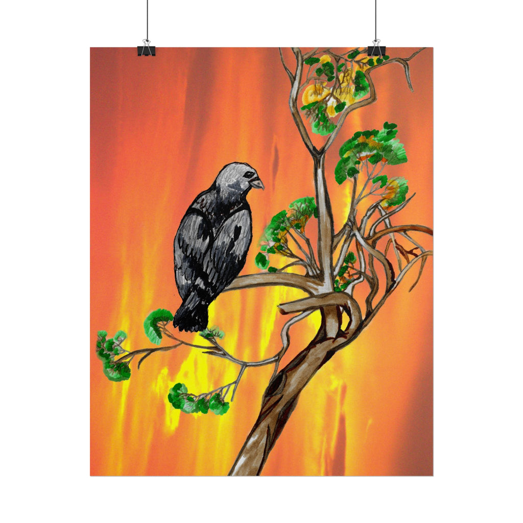 Raven on Sunset Branch Poster — Rolled Art Print