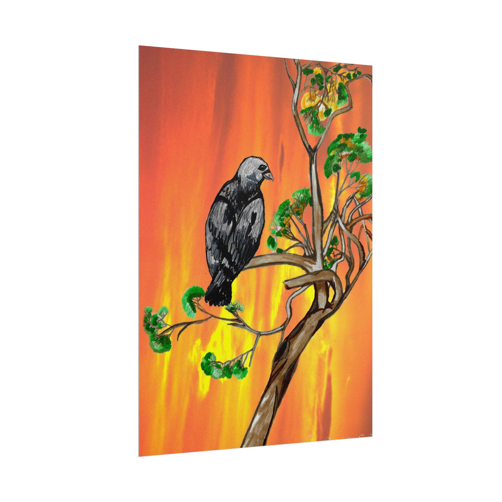 Raven on Sunset Branch Poster — Rolled Art Print