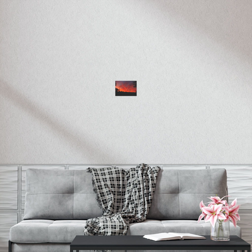 Sunset Landscape Poster — Vibrant Red Orange Sky Wall Art