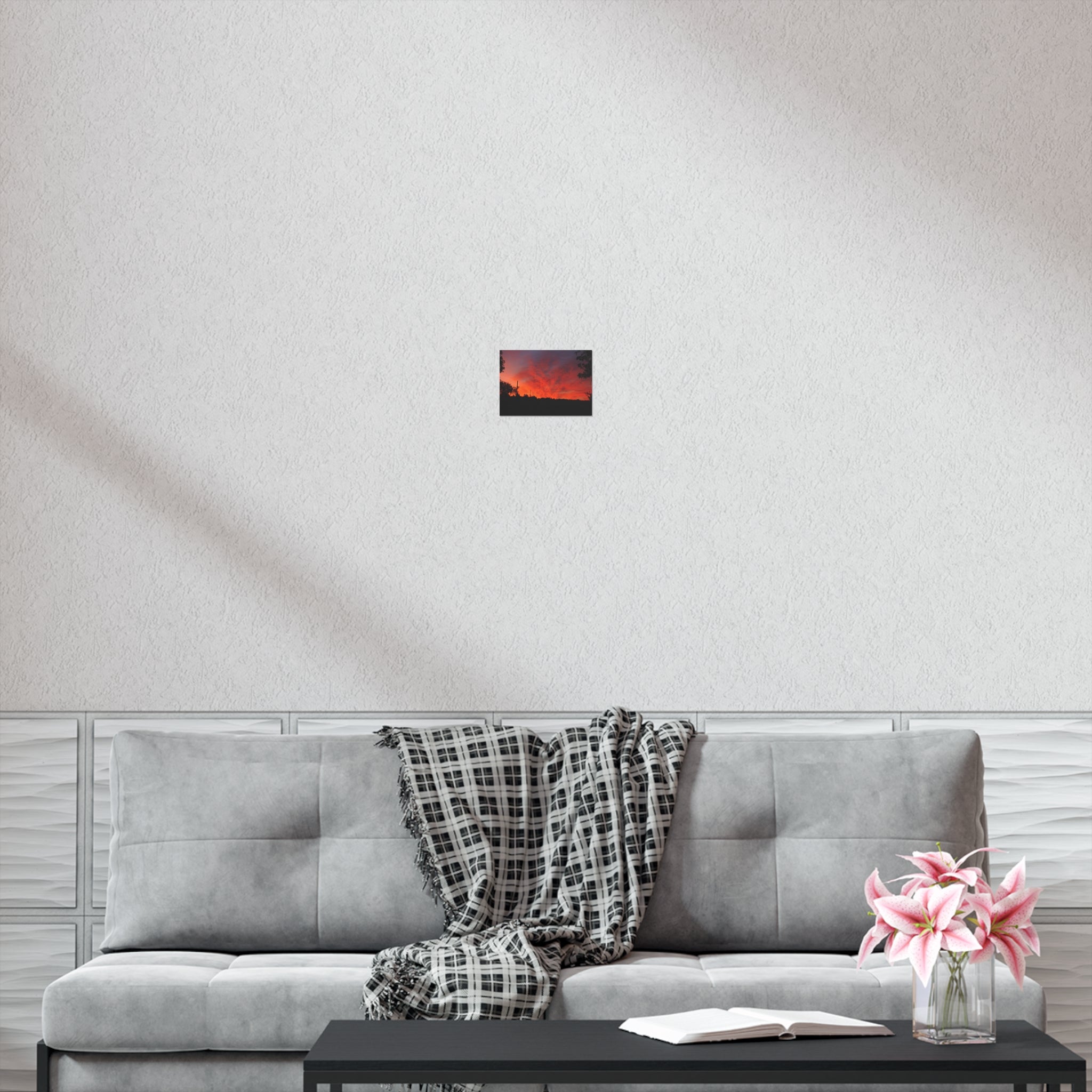 Sunset Landscape Poster — Vibrant Red Orange Sky Wall Art