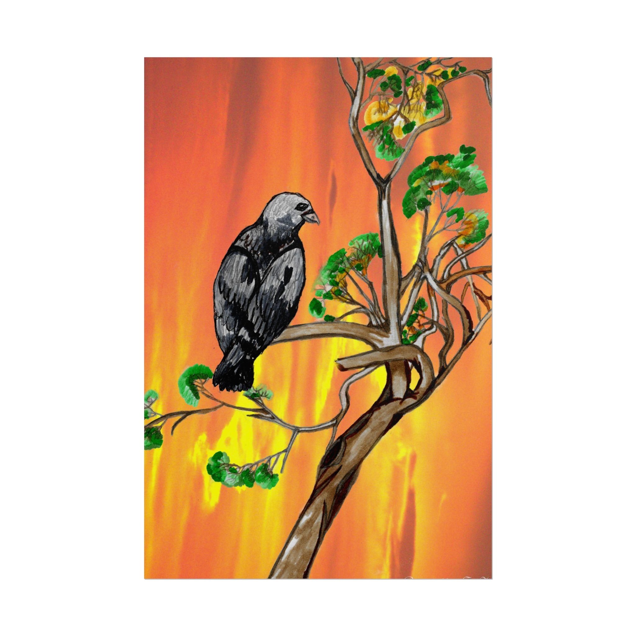 Raven on Sunset Branch Poster — Rolled Art Print