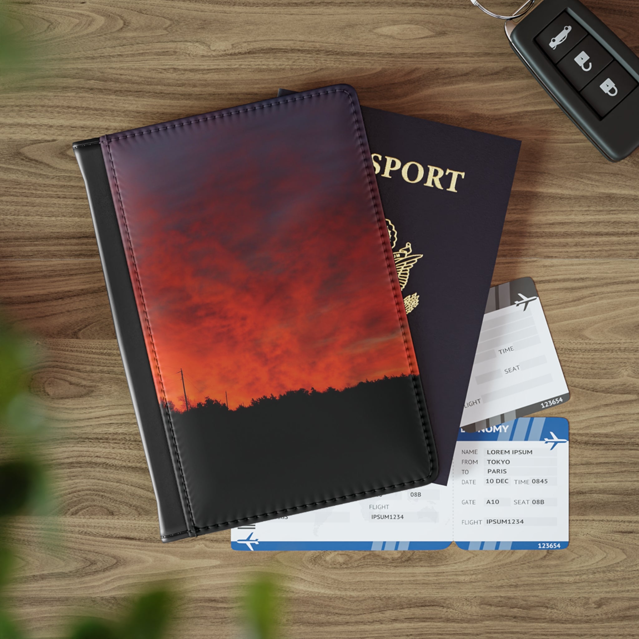 Sunset Skyline Passport Cover — Vibrant Red Sky Travel Wallet