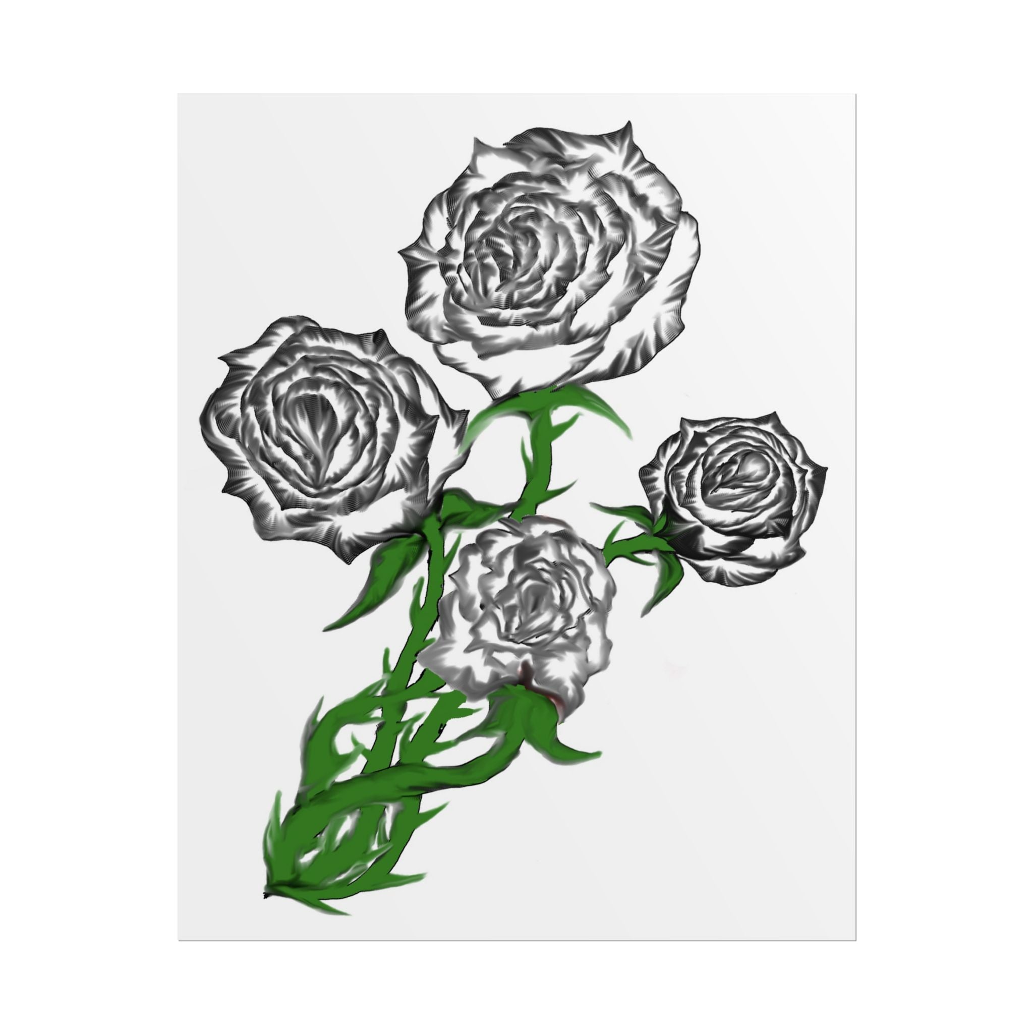 Rolled Poster — Hand-Drawn Black Rose Bouquet Floral Art Print