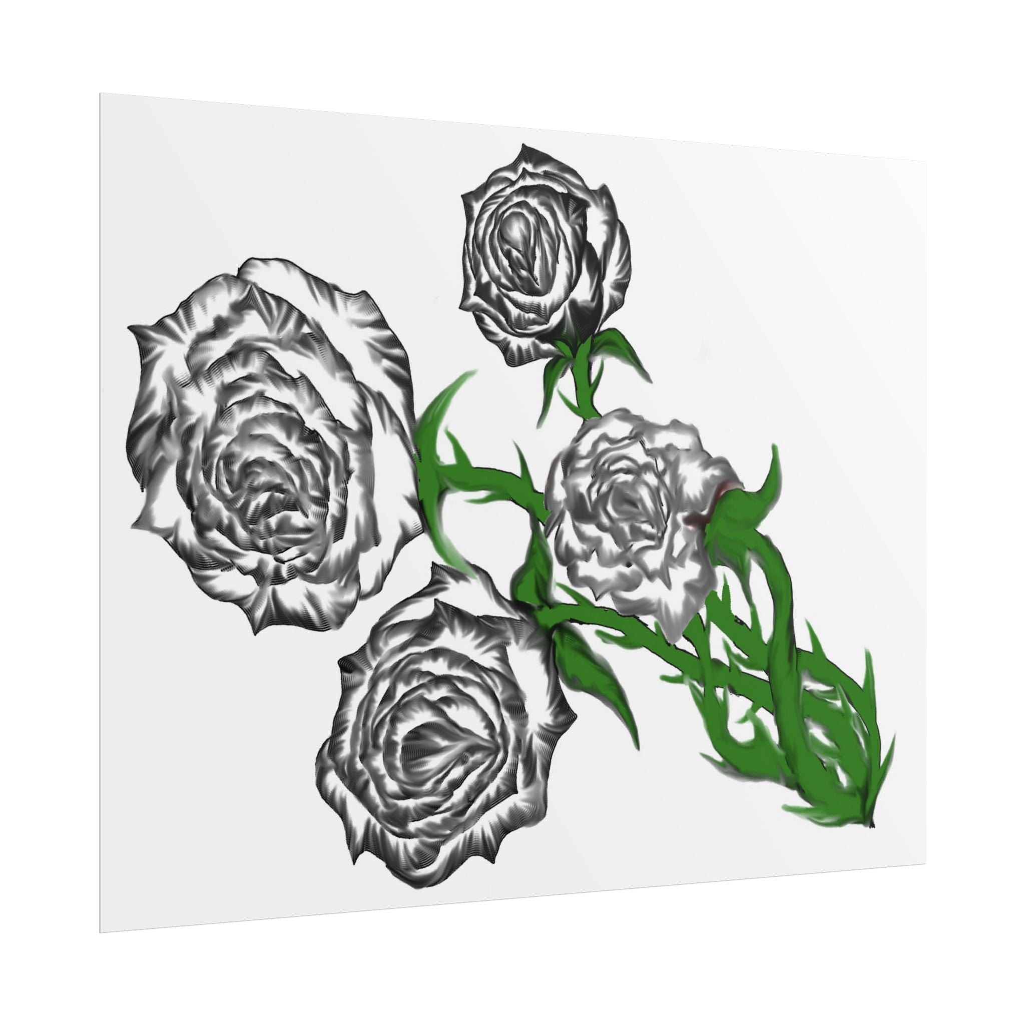 Rolled Poster — Hand-Drawn Black Rose Bouquet Floral Art Print