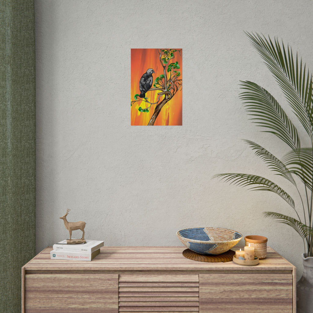 Raven on Sunset Branch Poster — Rolled Art Print