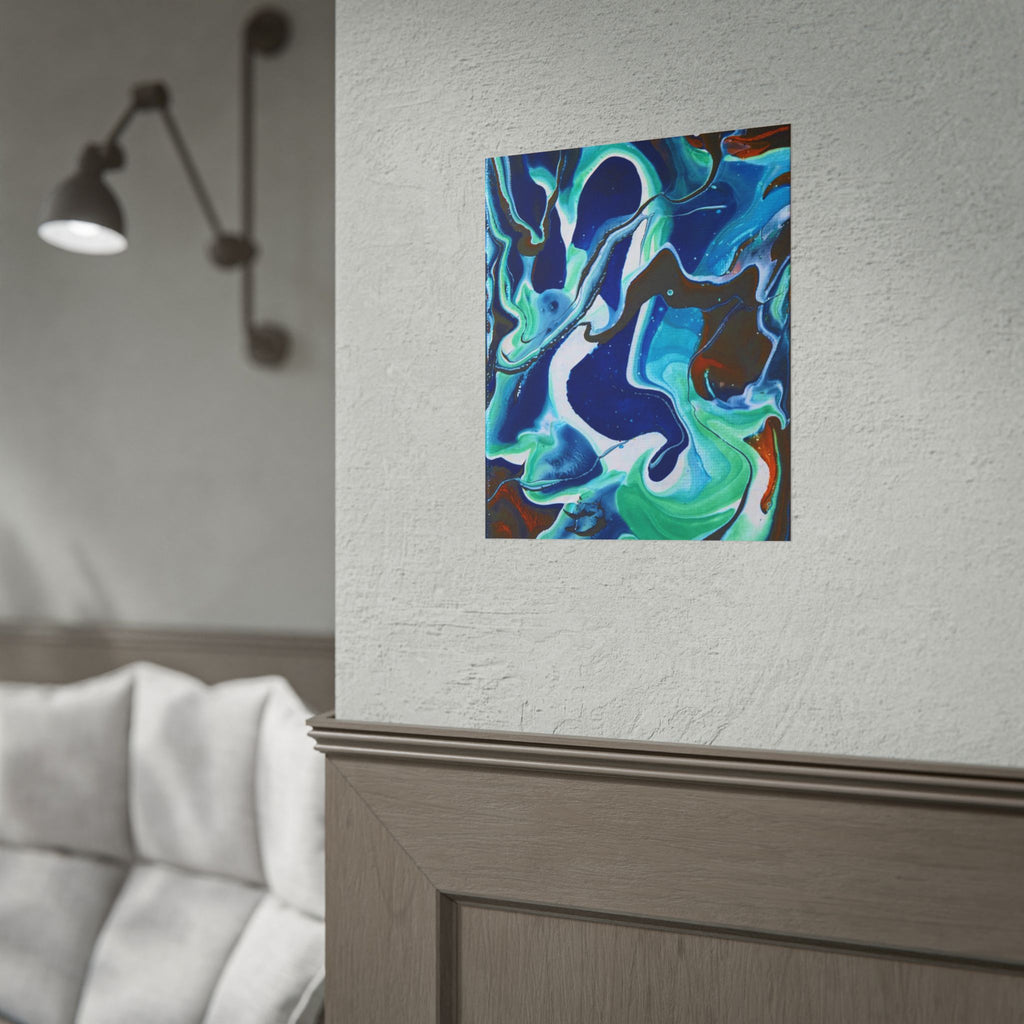 Abstract Ocean Swirl Rolled Poster — Blue & Teal Fluid Art Wall Print