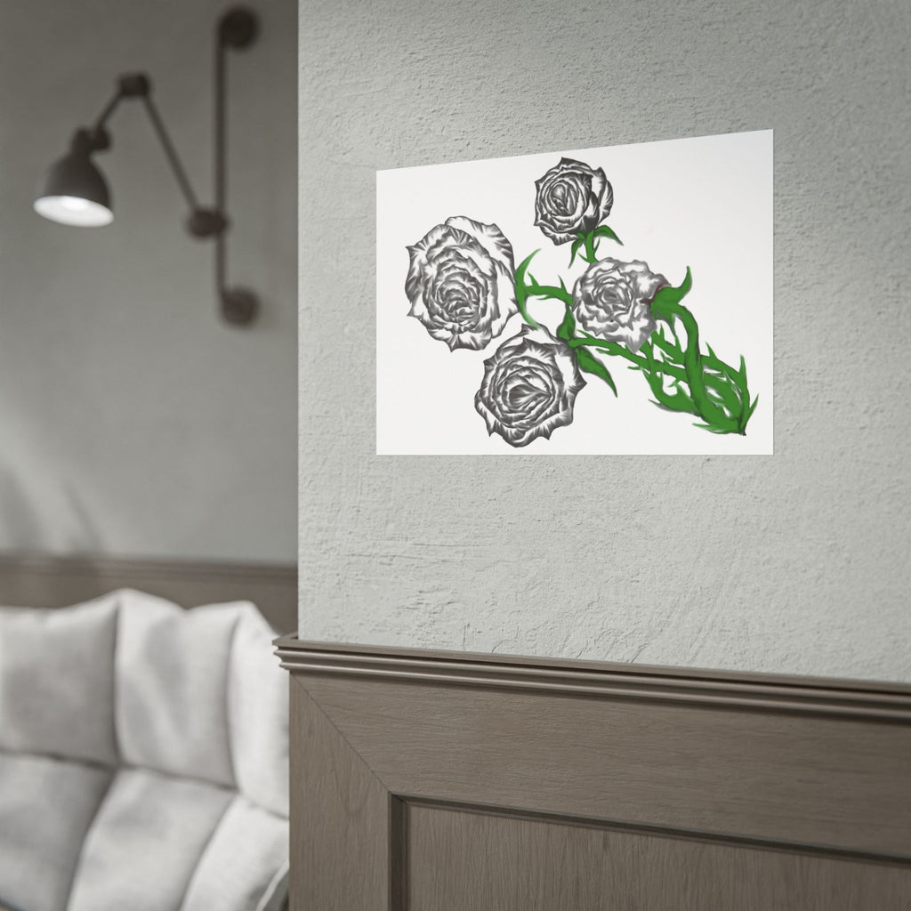 Rolled Poster — Hand-Drawn Black Rose Bouquet Floral Art Print
