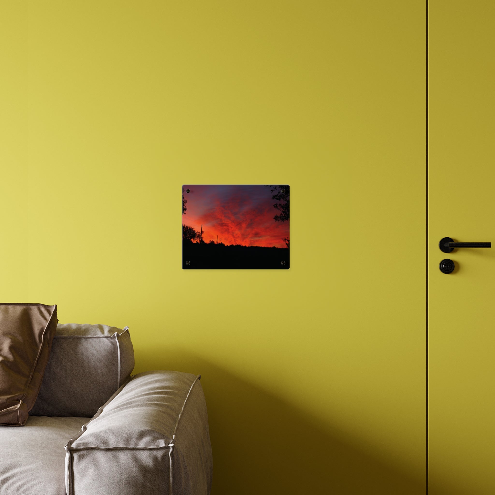 Sunset Silhouette Acrylic Wall Art Panel – Vibrant Red Orange Sky