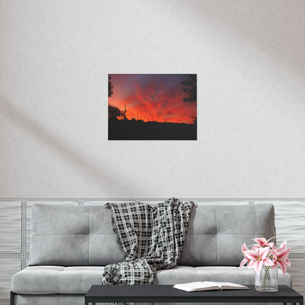 Sunset Landscape Poster — Vibrant Red Orange Sky Wall Art