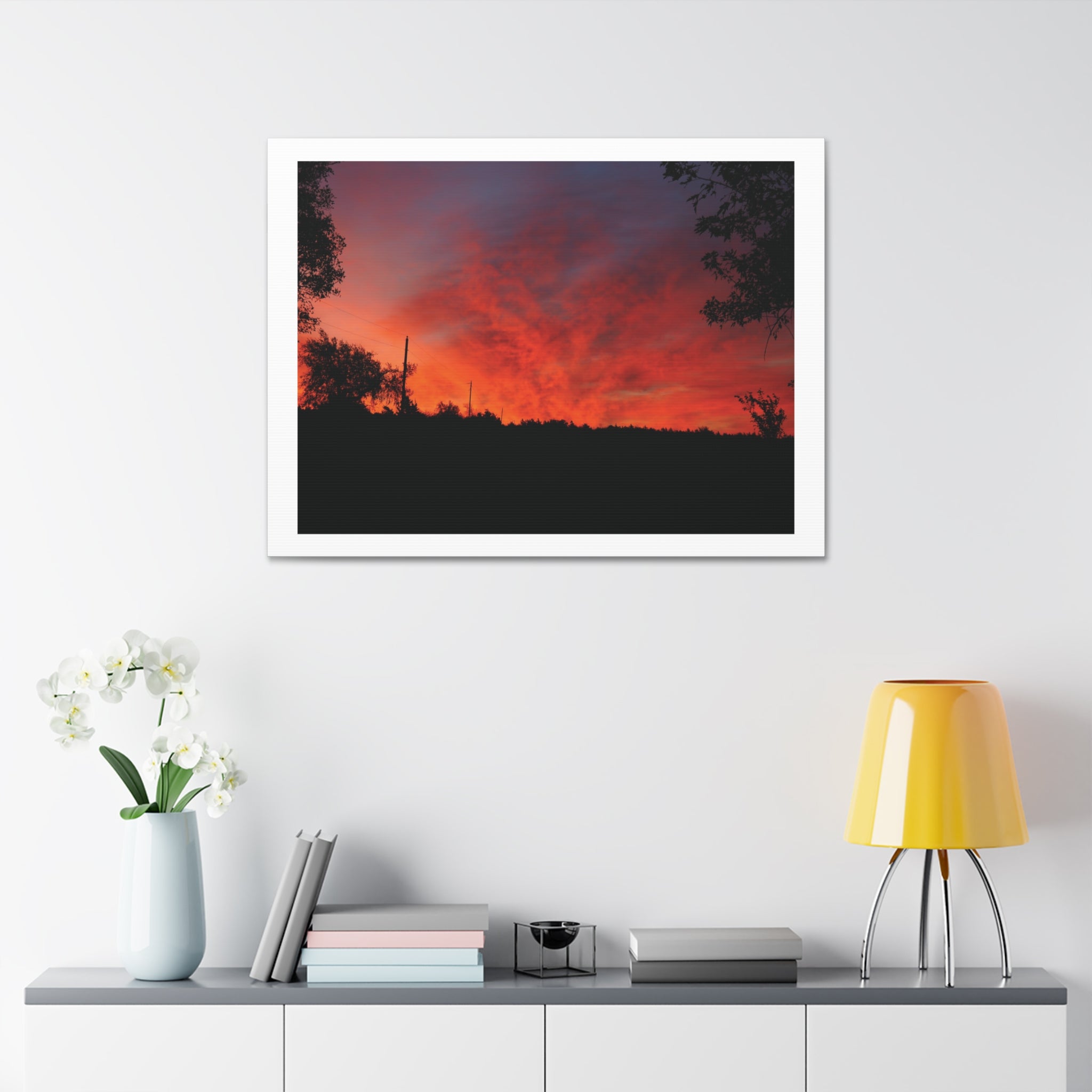 Sunset Silhouette Canvas Print — Fiery Red Orange Sky Wall Art