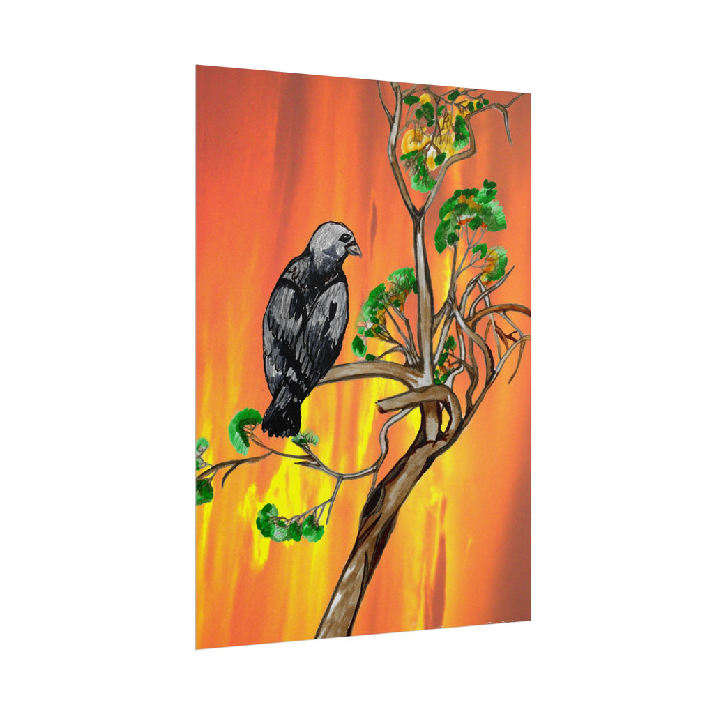 Raven on Sunset Branch Poster — Rolled Art Print