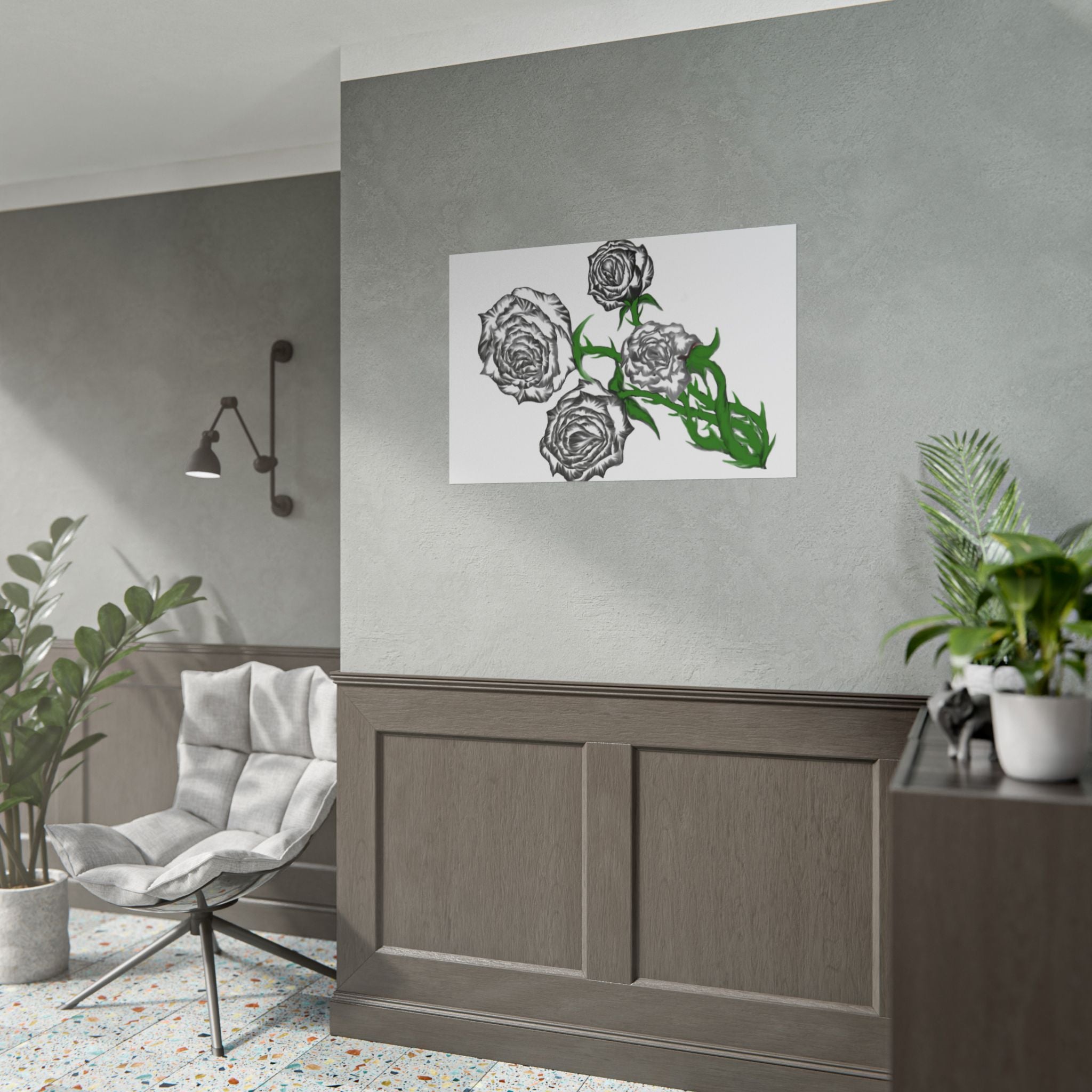 Rolled Poster — Hand-Drawn Black Rose Bouquet Floral Art Print