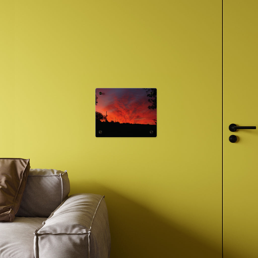 Sunset Silhouette Acrylic Wall Art Panel – Vibrant Red Orange Sky