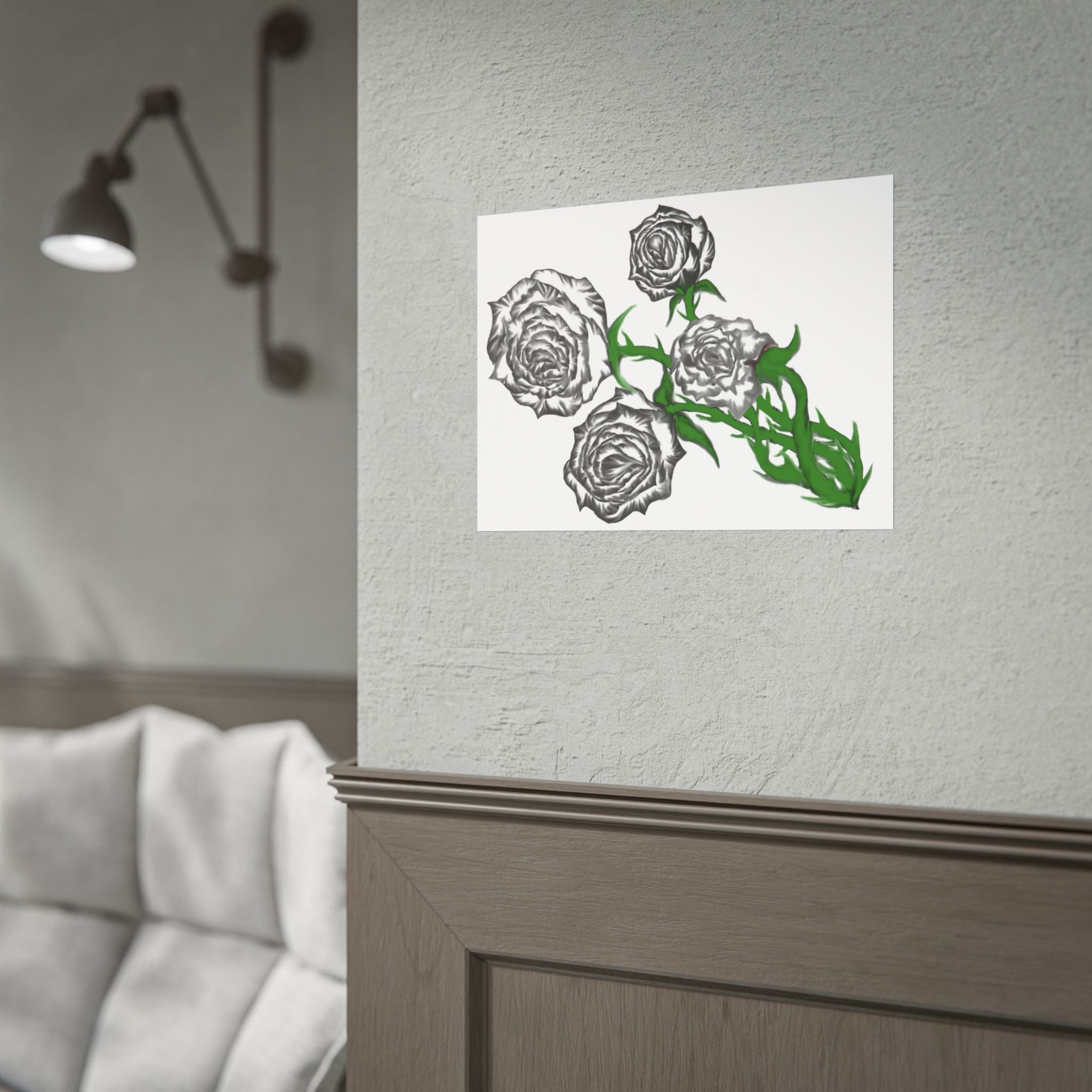 Rolled Poster — Hand-Drawn Black Rose Bouquet Floral Art Print