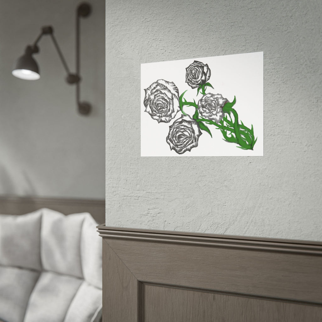 Rolled Poster — Hand-Drawn Black Rose Bouquet Floral Art Print