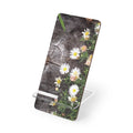 Floral Daisy Phone Stand — Rustic Wood Pattern Mobile Display