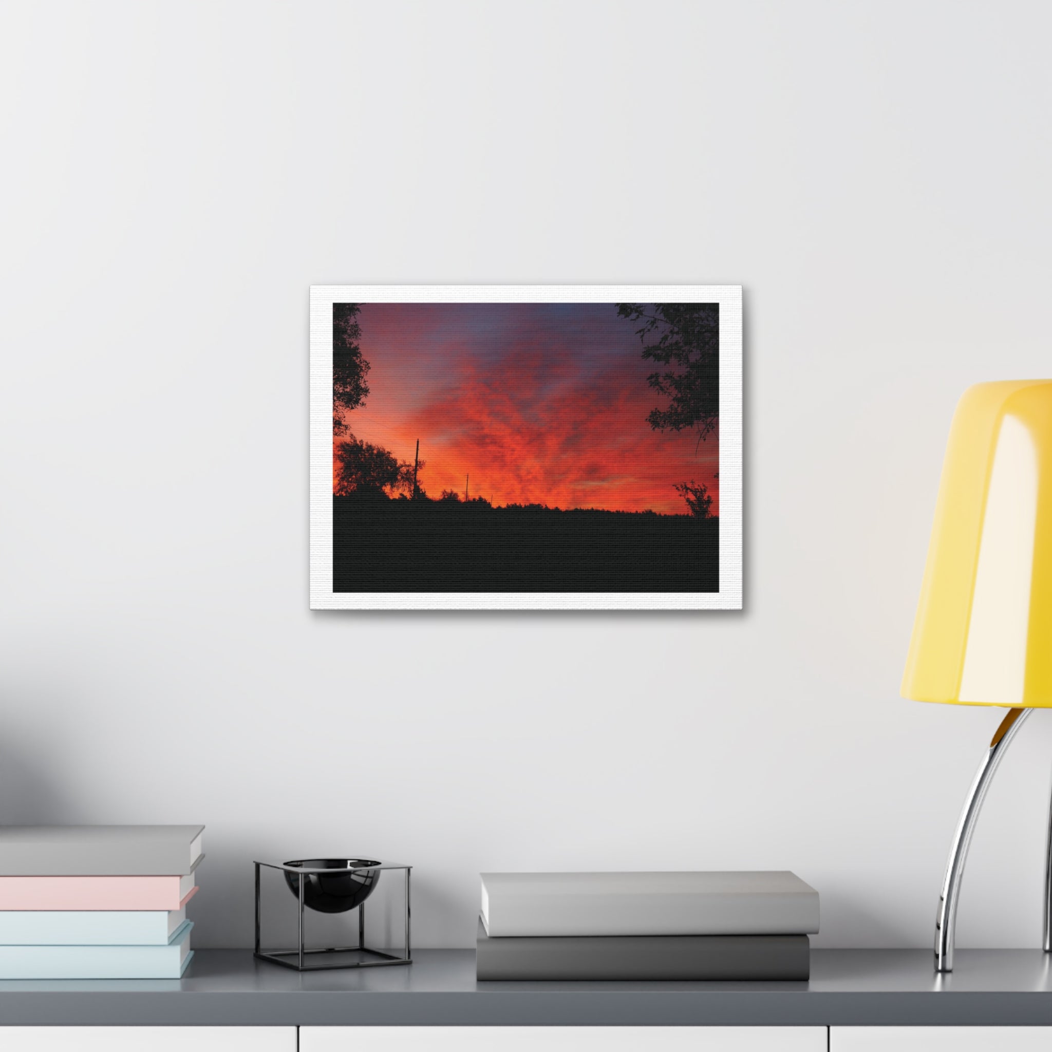 Sunset Silhouette Canvas Print — Fiery Red Orange Sky Wall Art