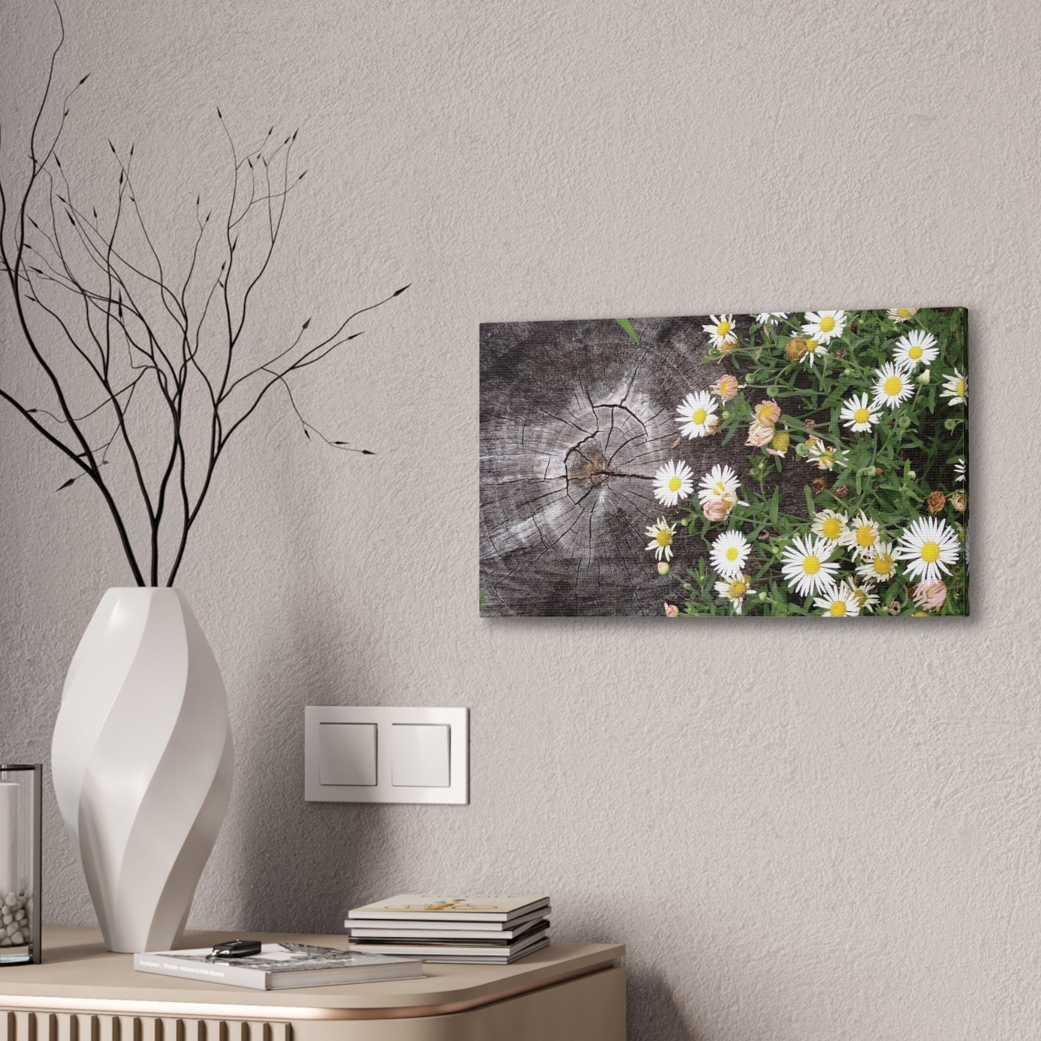 Daisies on Weathered Wood Canvas Wall Art