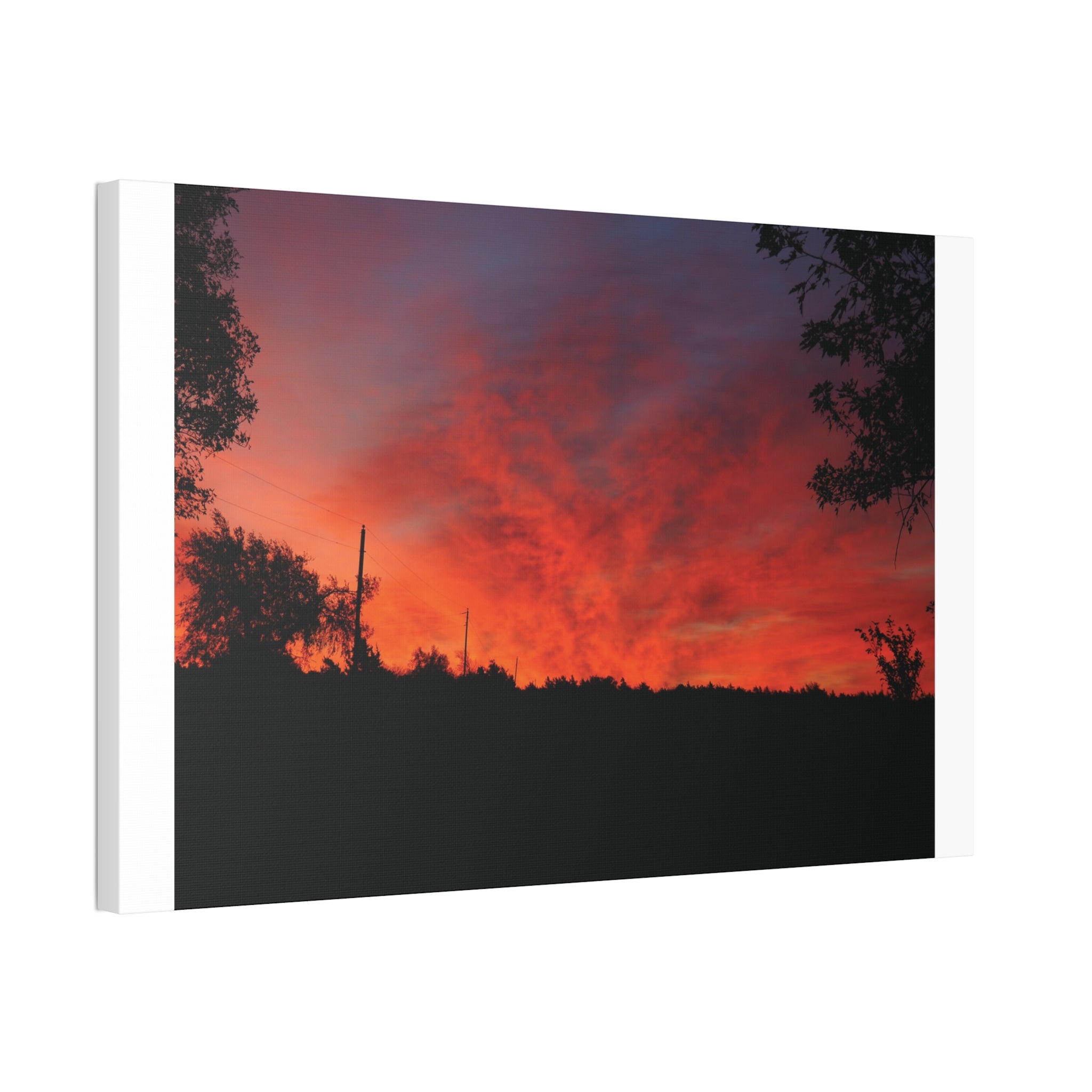 Sunset Silhouette Canvas Print — Fiery Red Orange Sky Wall Art