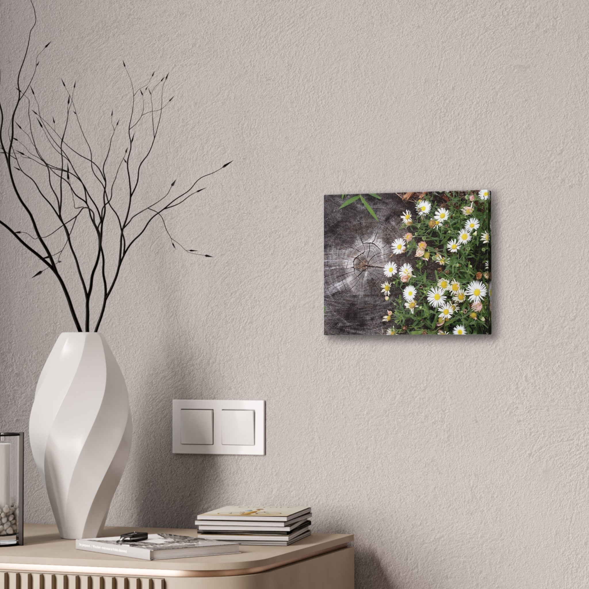 Daisies on Weathered Wood Canvas Wall Art