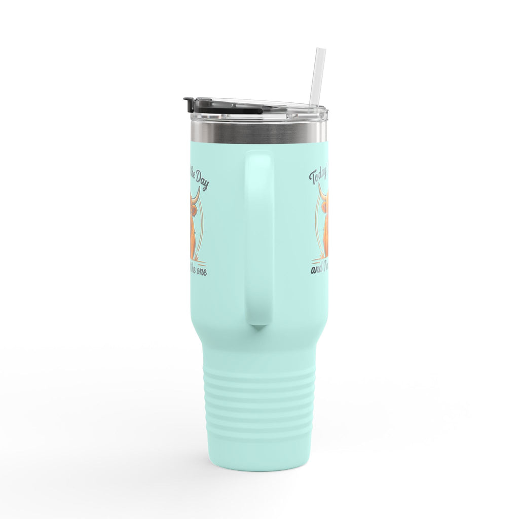 40oz Insulated Travel Mug — "Today's Not the Day and I'm Not the One" Highland Cow