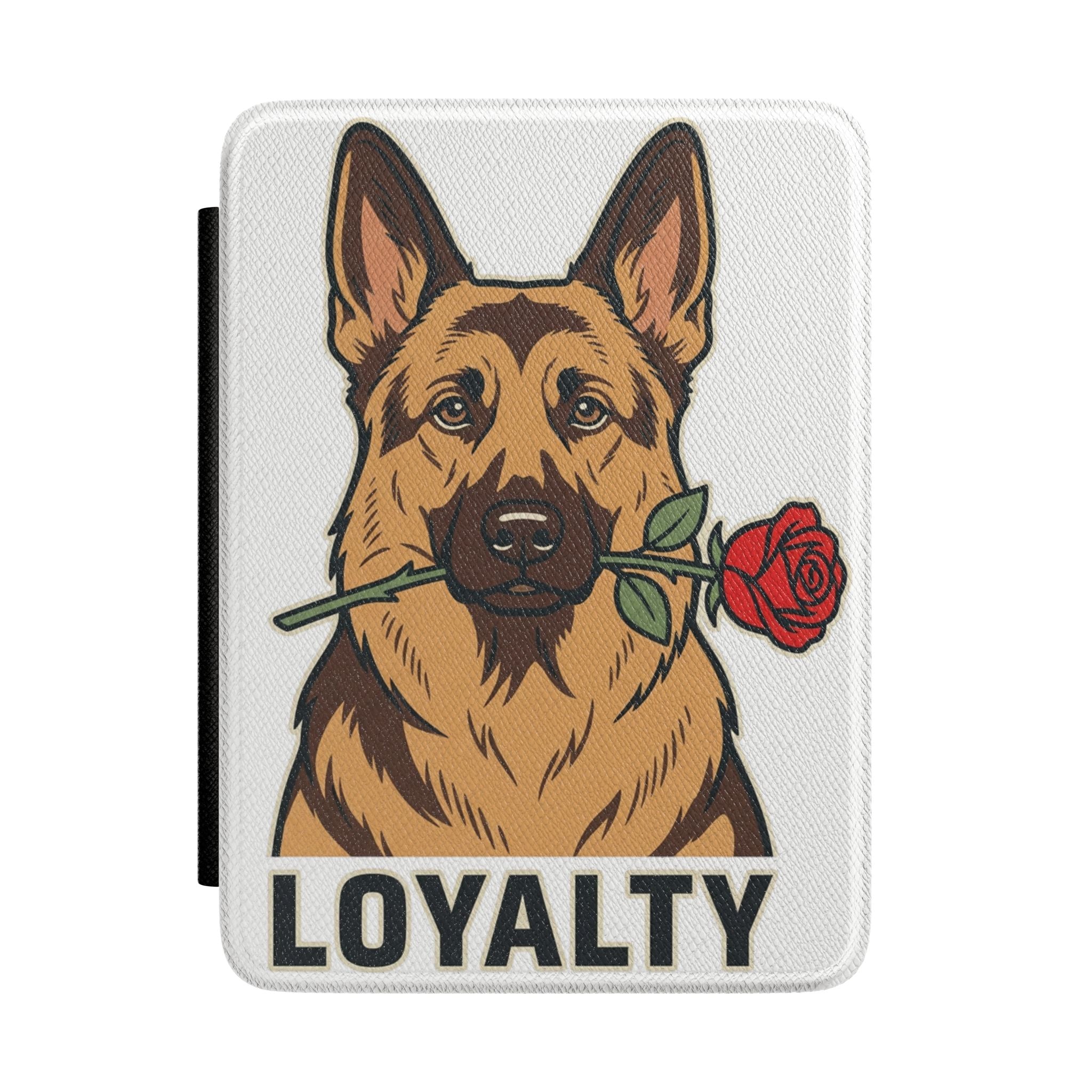 Loyalty German Shepherd Kindle Case — Rose-Holding Dog E-Reader Cover