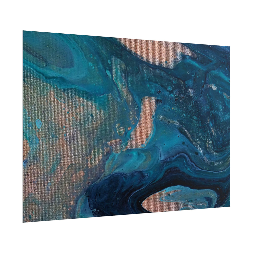 Ocean Abstract Rolled Poster — Blue Teal Gold Fluid Art Print