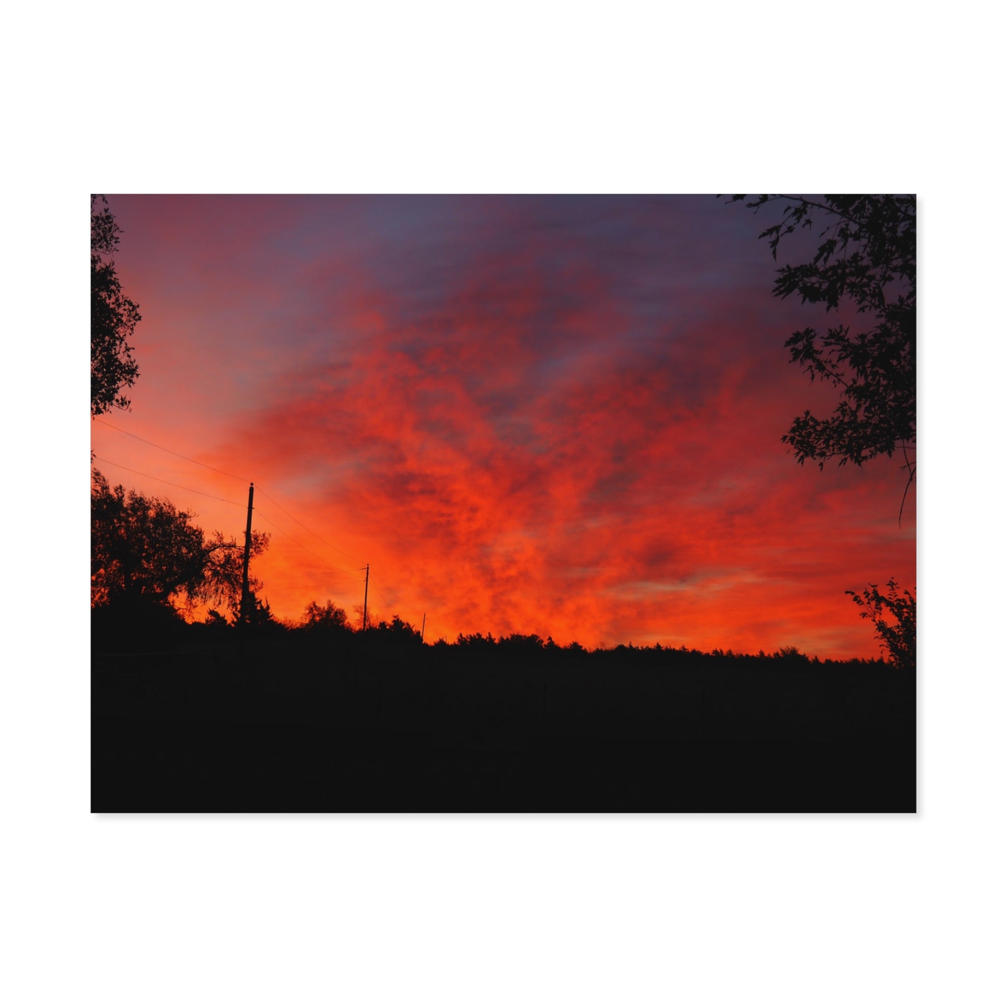 Sunset Landscape Poster — Vibrant Red Orange Sky Wall Art