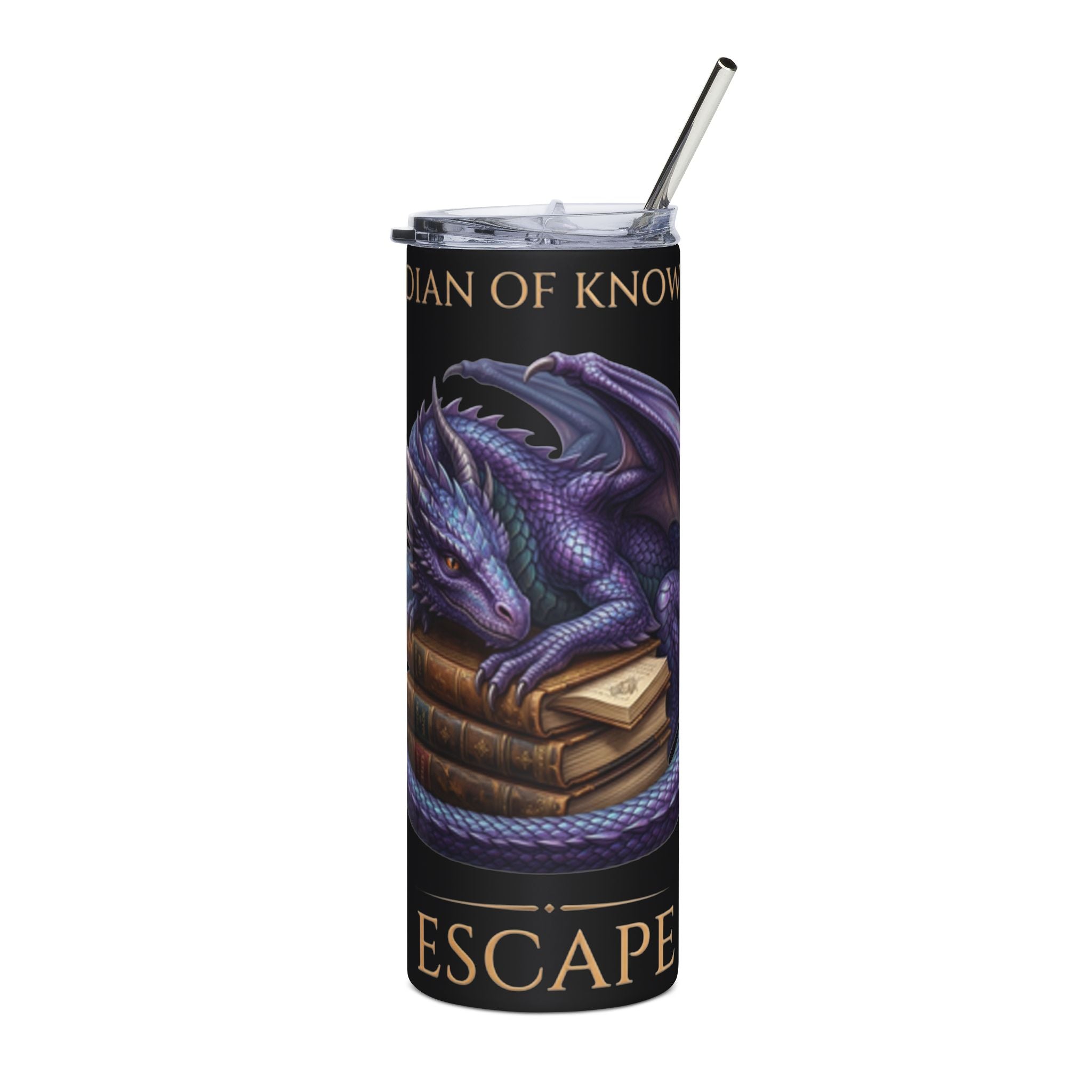 Dragon Guardian 20oz Stainless Steel Tumbler — 'Escape' Book Lover Travel Mug